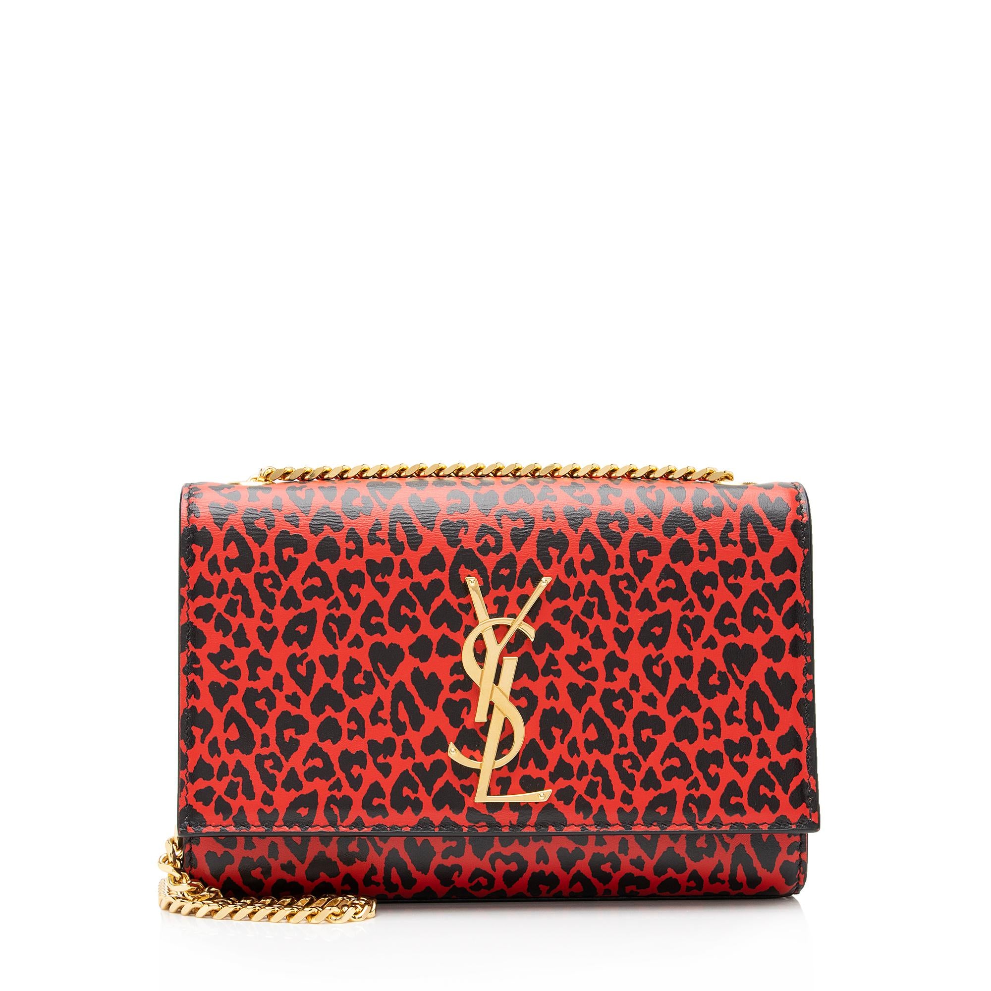 Saint Laurent Leopard Heart Print Leather Monogram Kate Chain Small Shoulder Bag (SHF-Z47rYb)