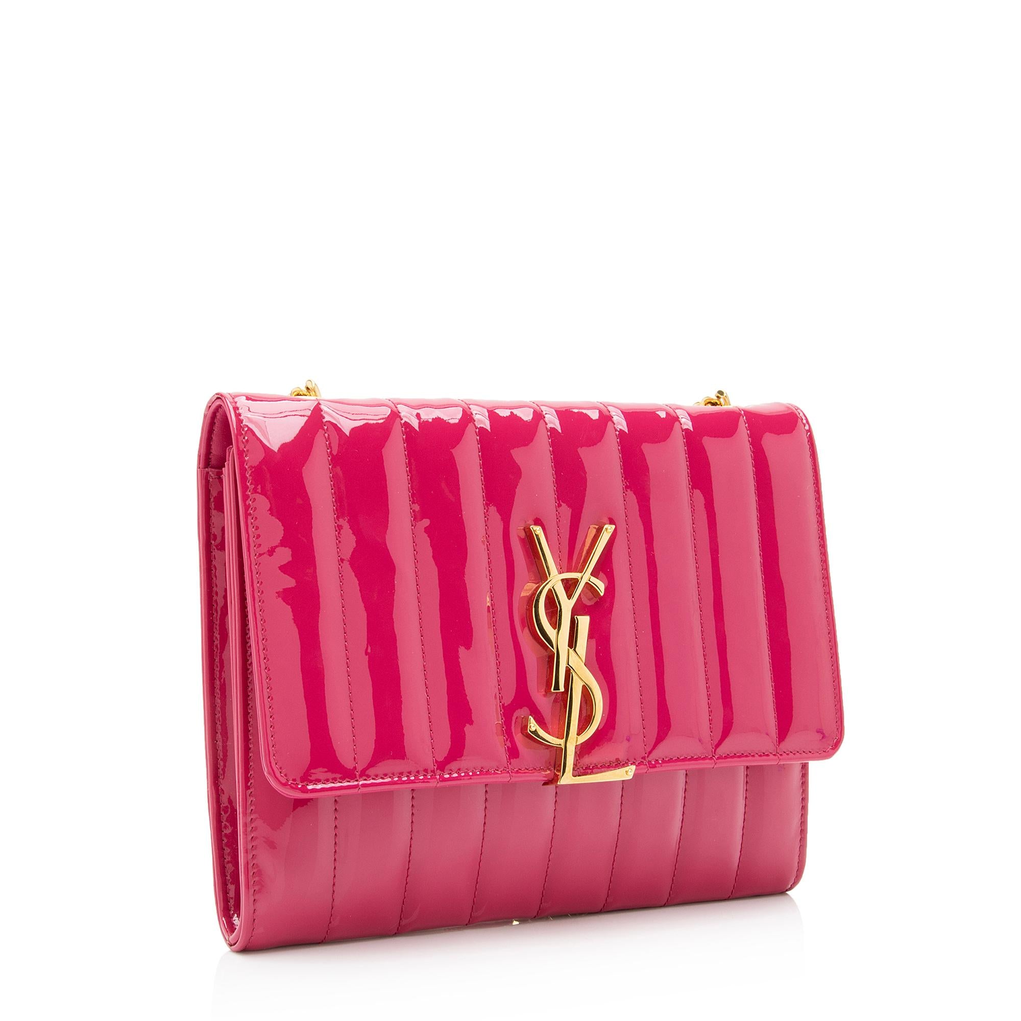 Saint Laurent Matalasse Patent Leather Monogram Vicky Chain Wallet (SHF-GZpZIV)