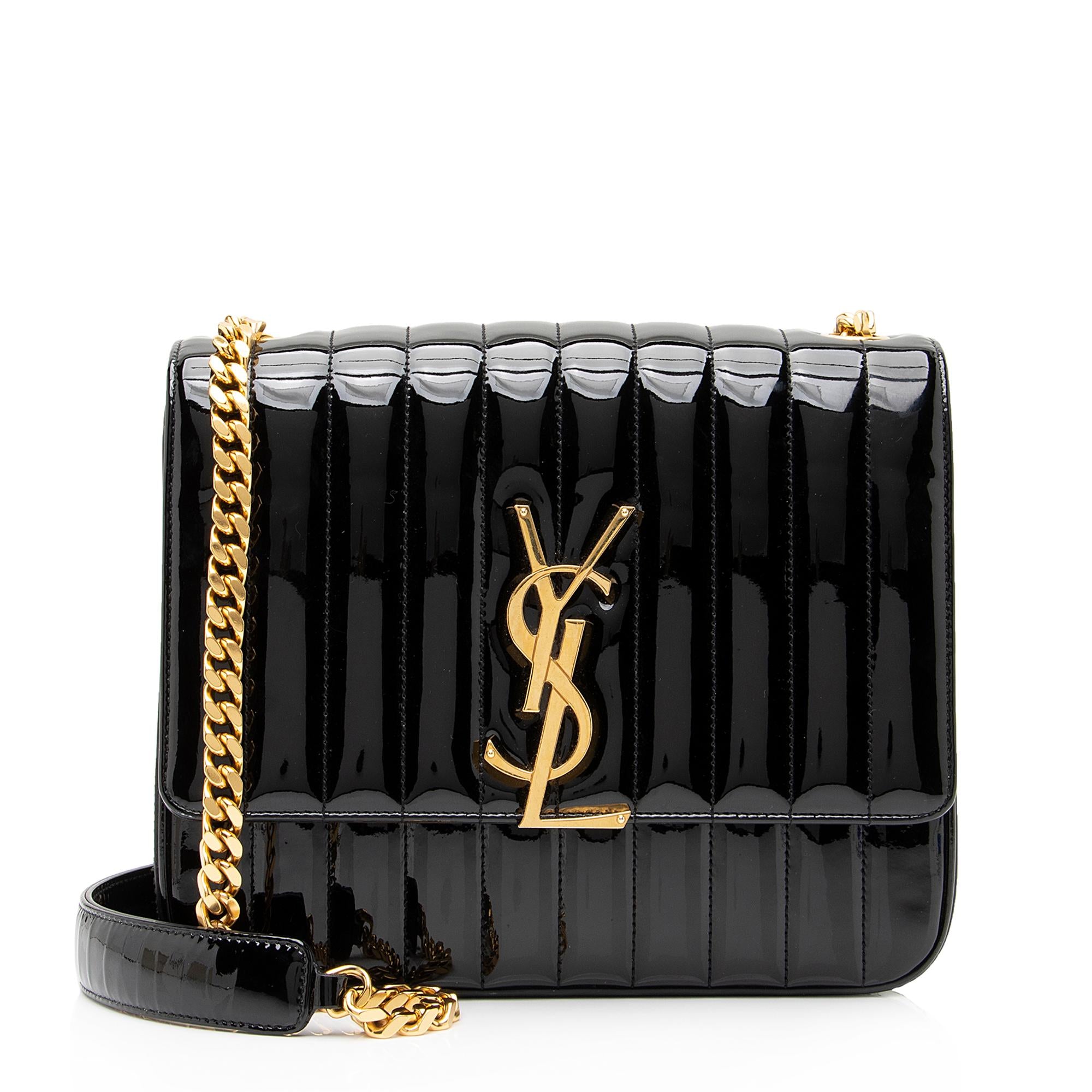 Saint Laurent Matalasse Patent Leather Monogram Vicky Large Shoulder Bag (SHF-zhdP3r)