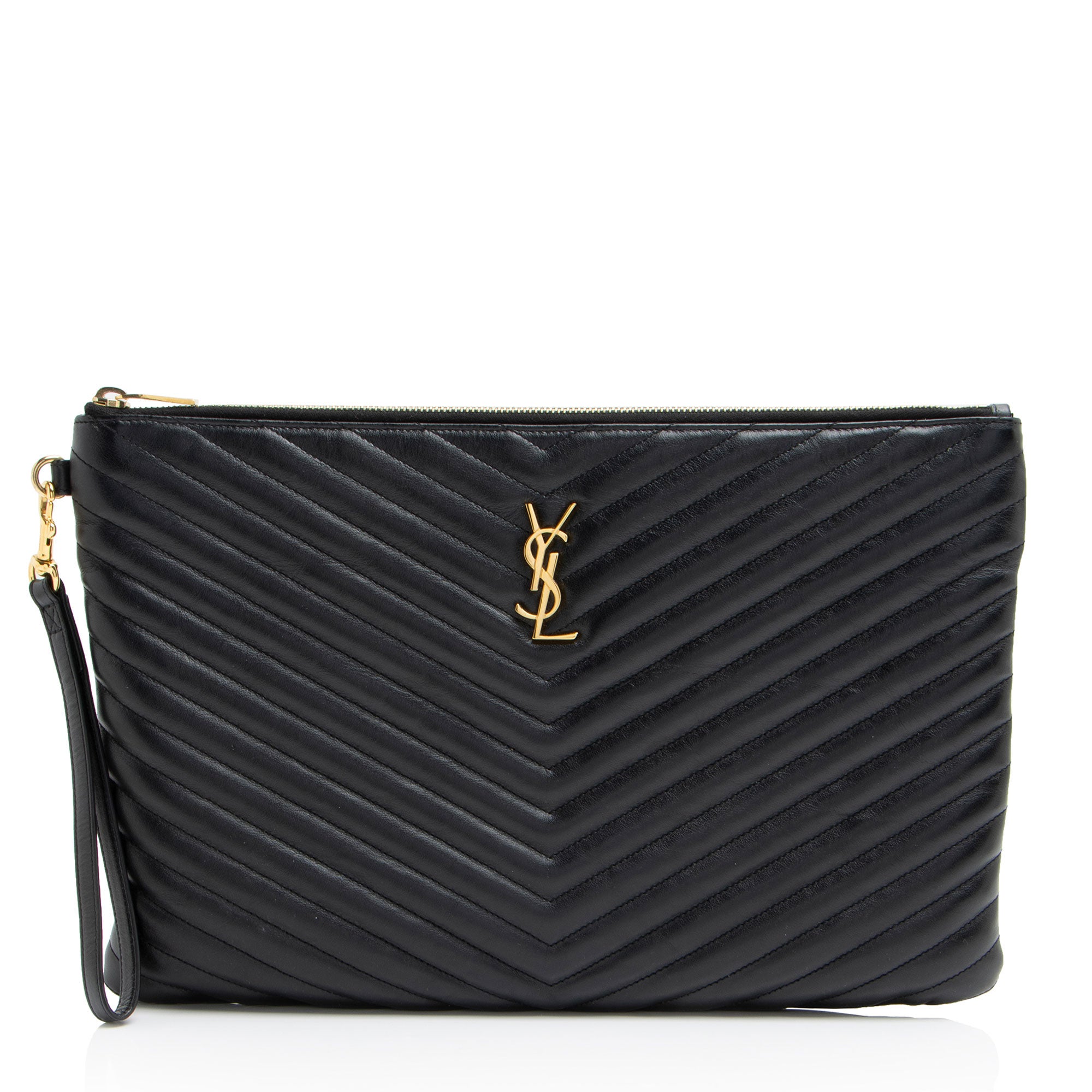 Saint Laurent Matelasse Calfskin Monogram Large Wristlet