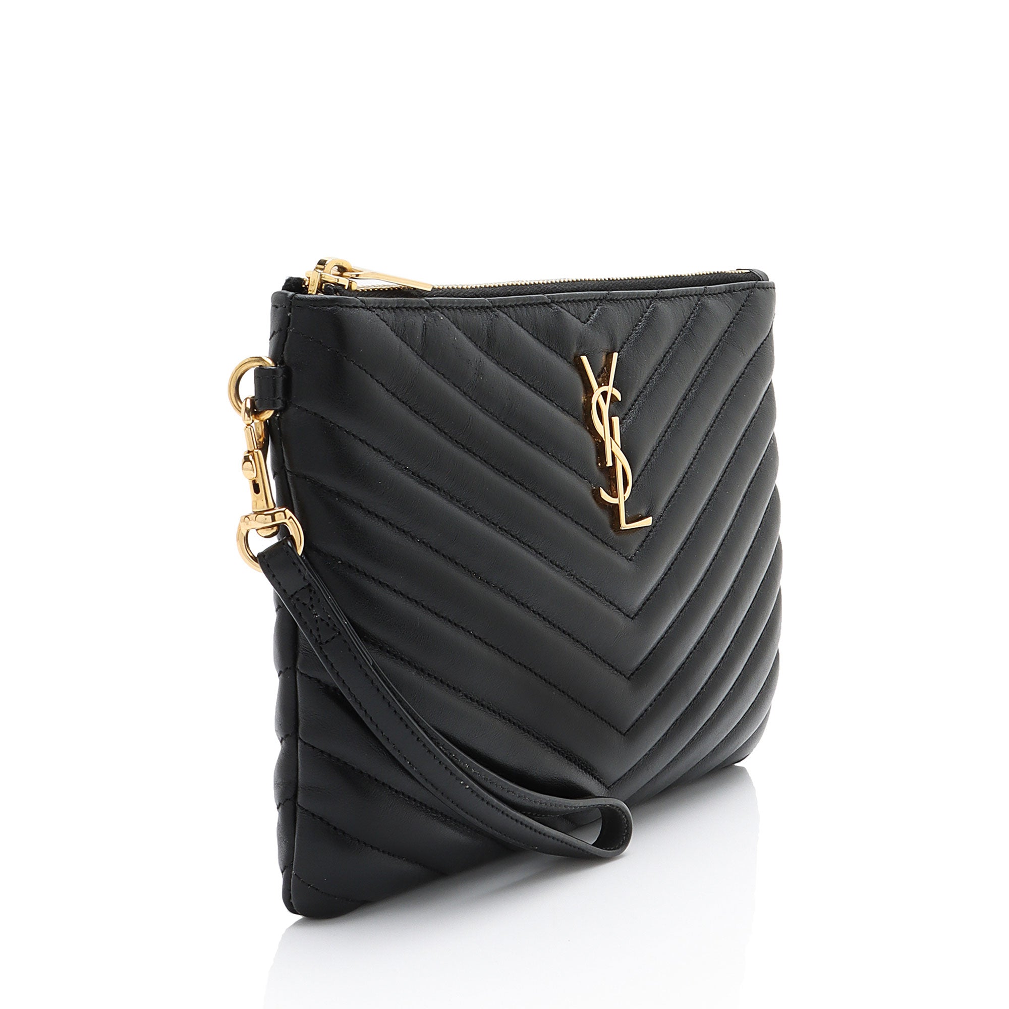 Saint Laurent Matelasse Calfskin Monogram Small Wristlet