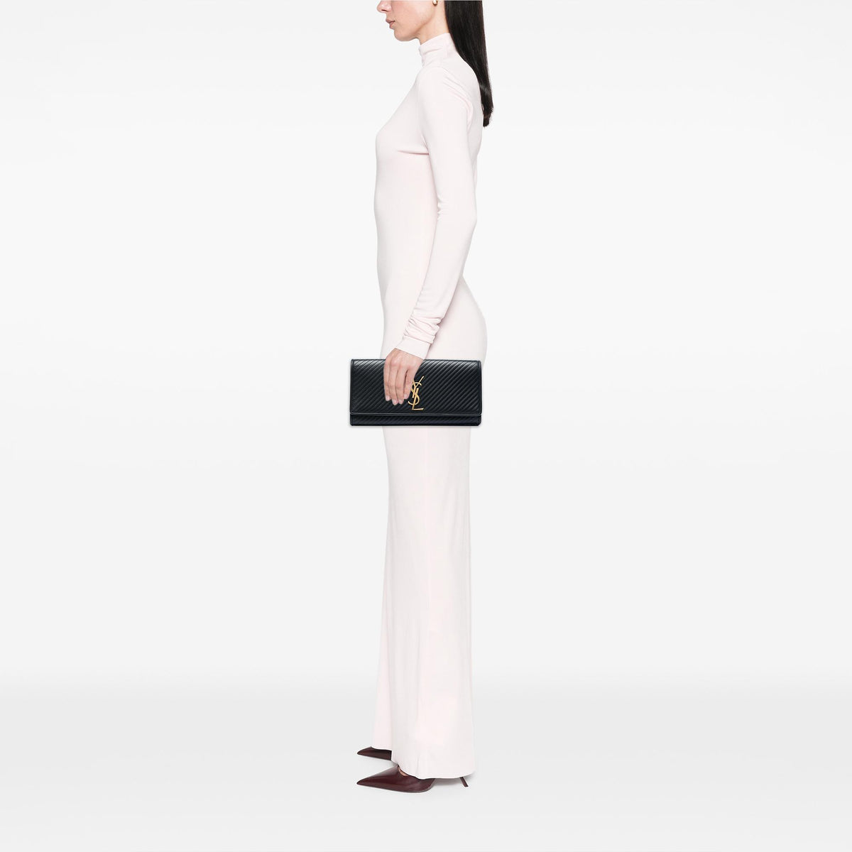 Saint Laurent Matelasse Diagonal Calfskin Monogram Cassandre Clutch