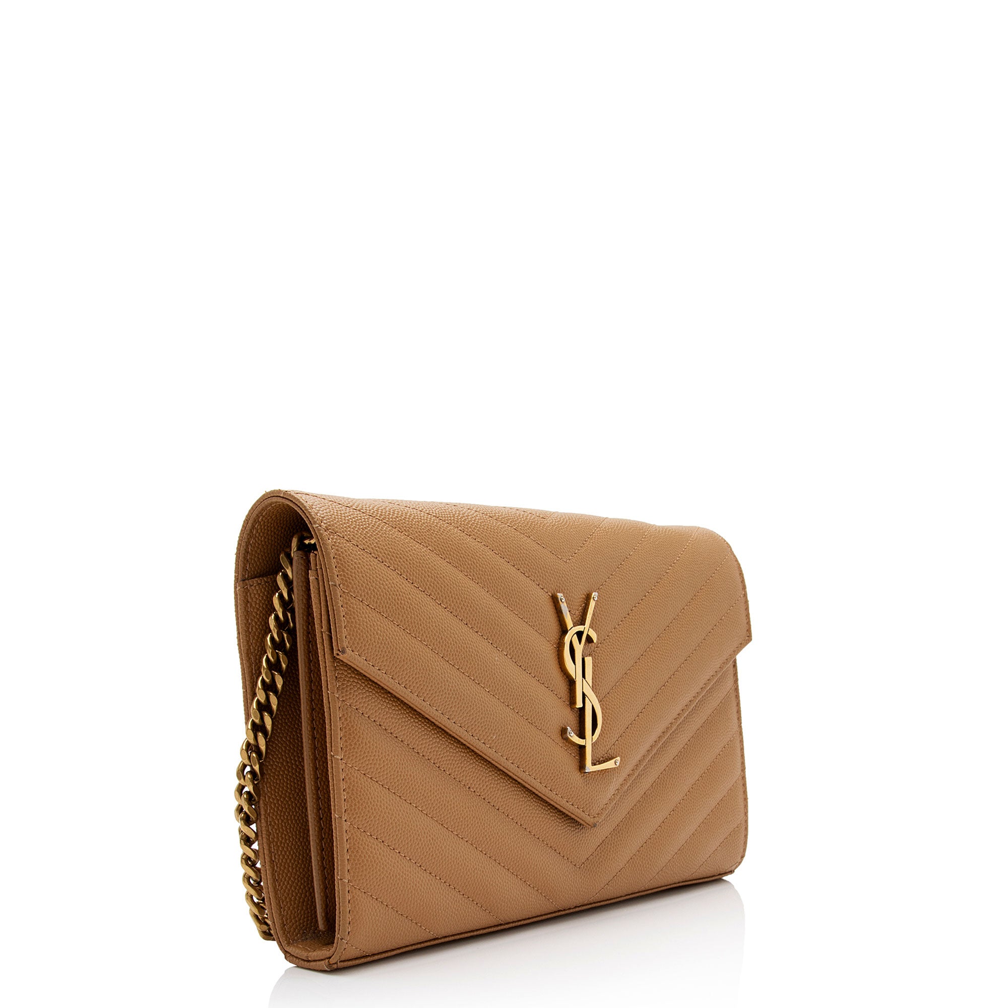 Saint Laurent Matelasse Grain de Poudre Monogram Chain Wallet (SHF-QuiirS)