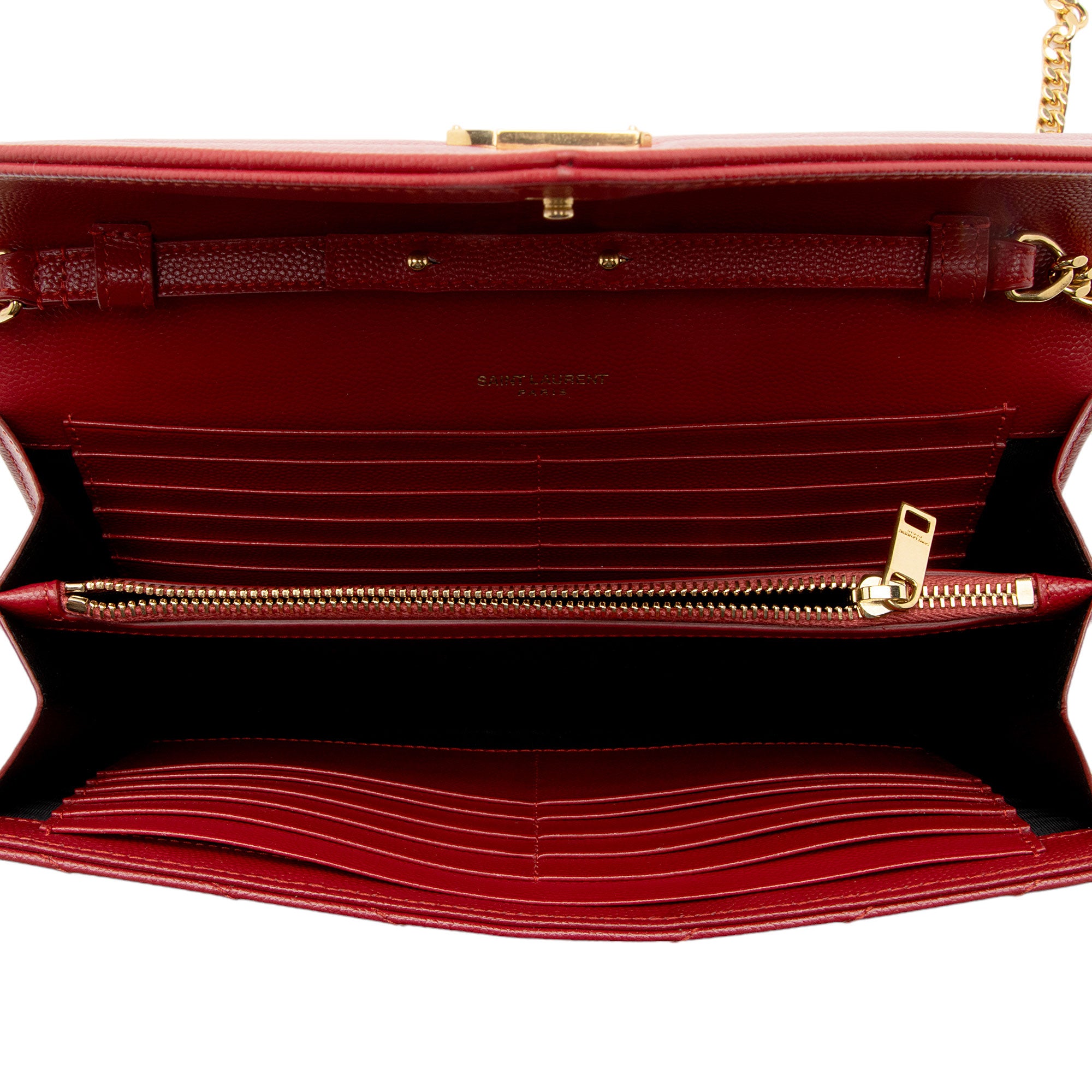 Saint Laurent Matelasse Grain de Poudre Monogram Chain Wallet (SHF-HJdOSr)