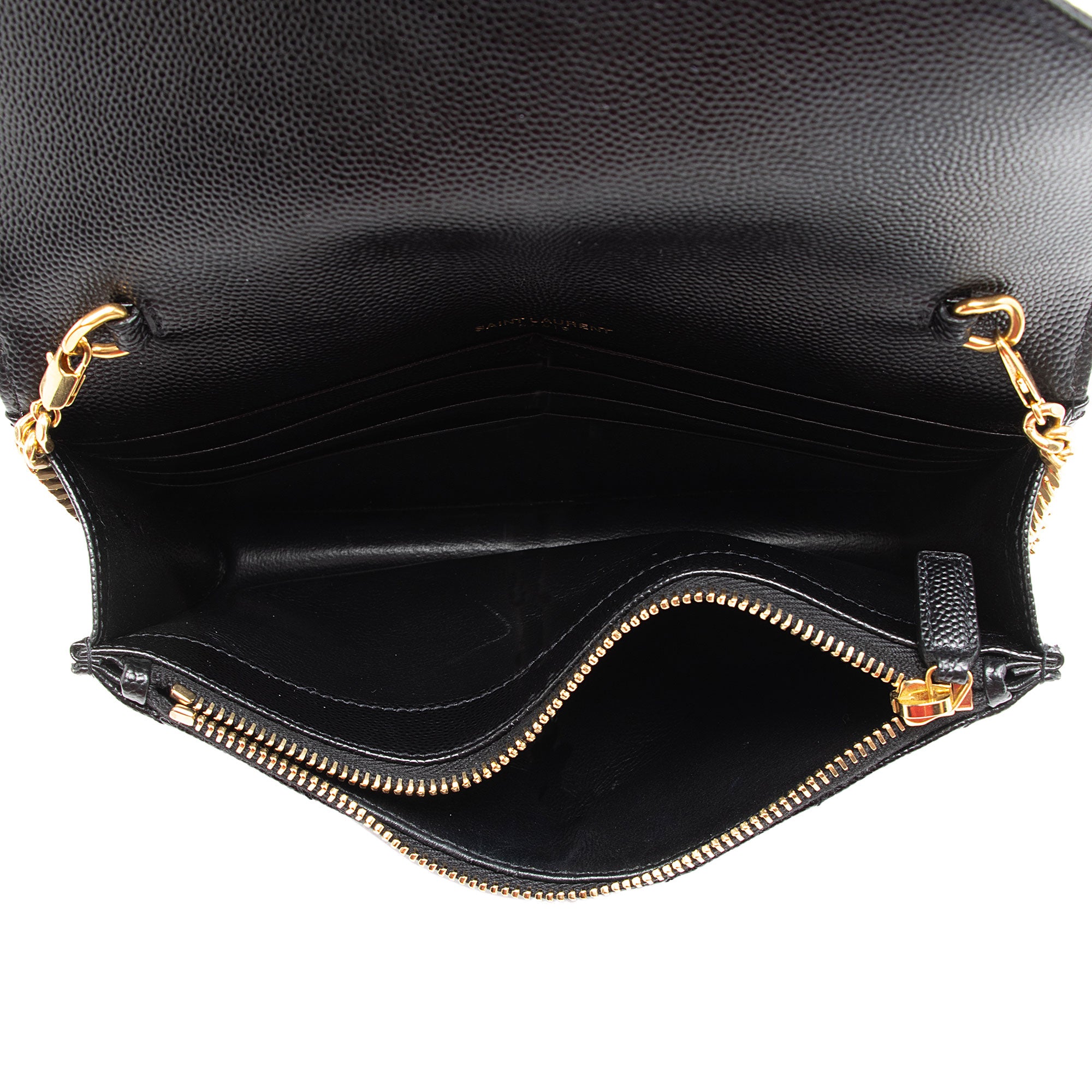 Saint Laurent Matelasse Grain de Poudre Monogram Envelope Chain Wallet (SHF-DR4kKW)