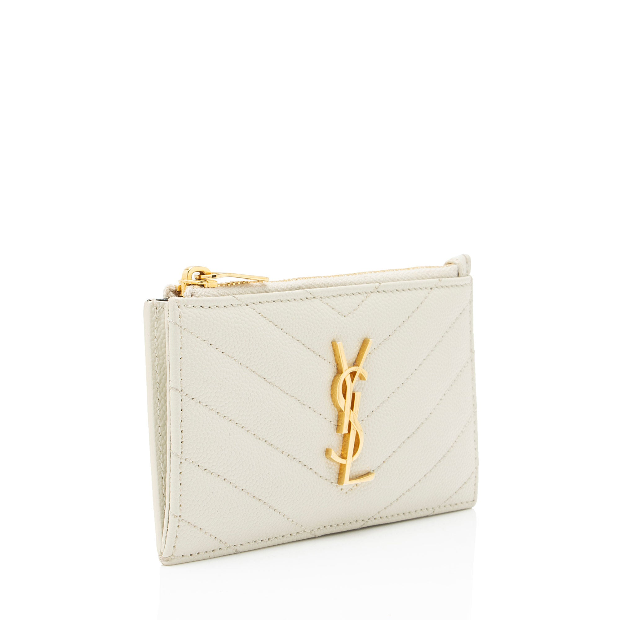 Saint Laurent Matelasse Grain de Poudre Monogram Fragments Zipper Card Case