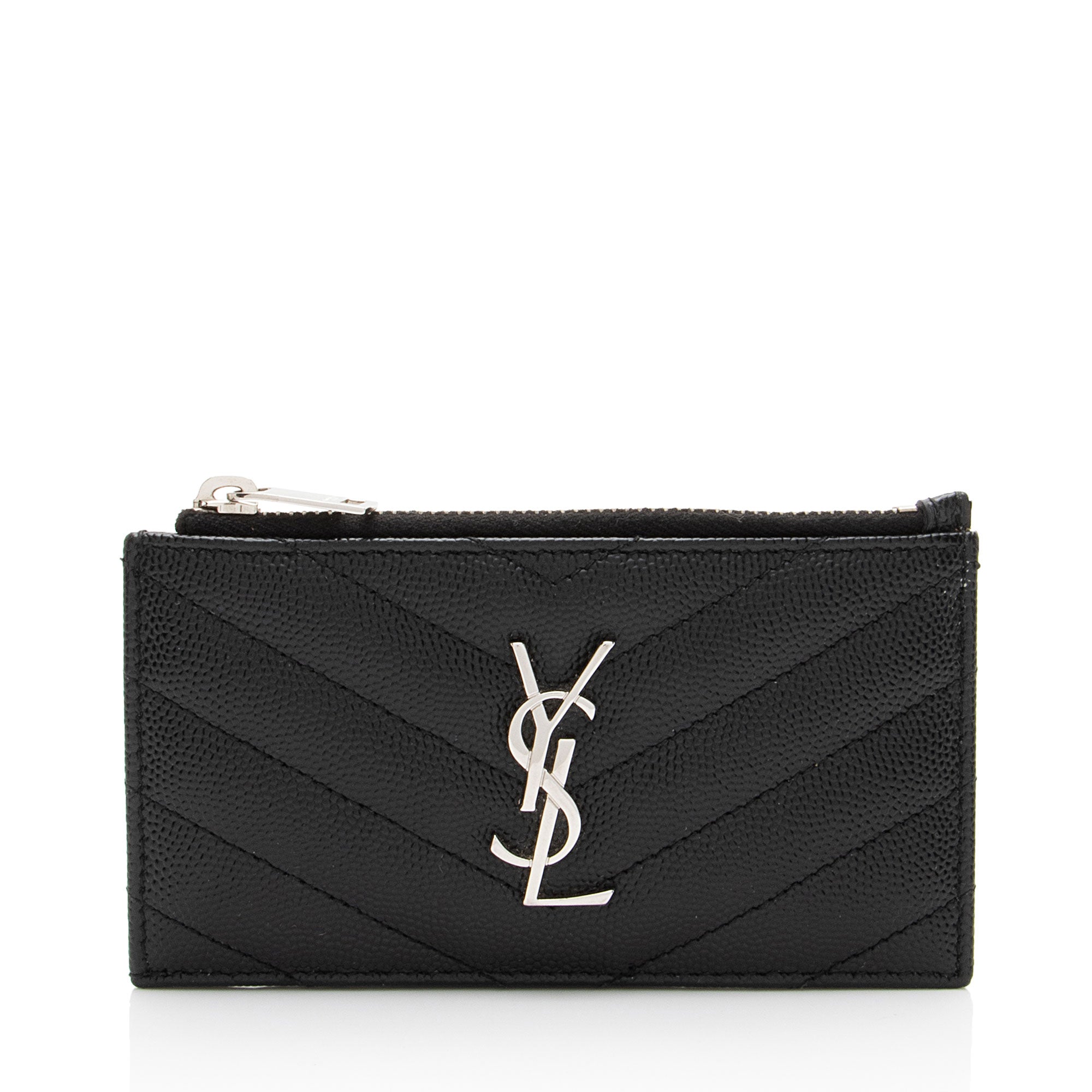 Saint Laurent Matelasse Grain de Poudre Monogram Fragments Zipper Card Case