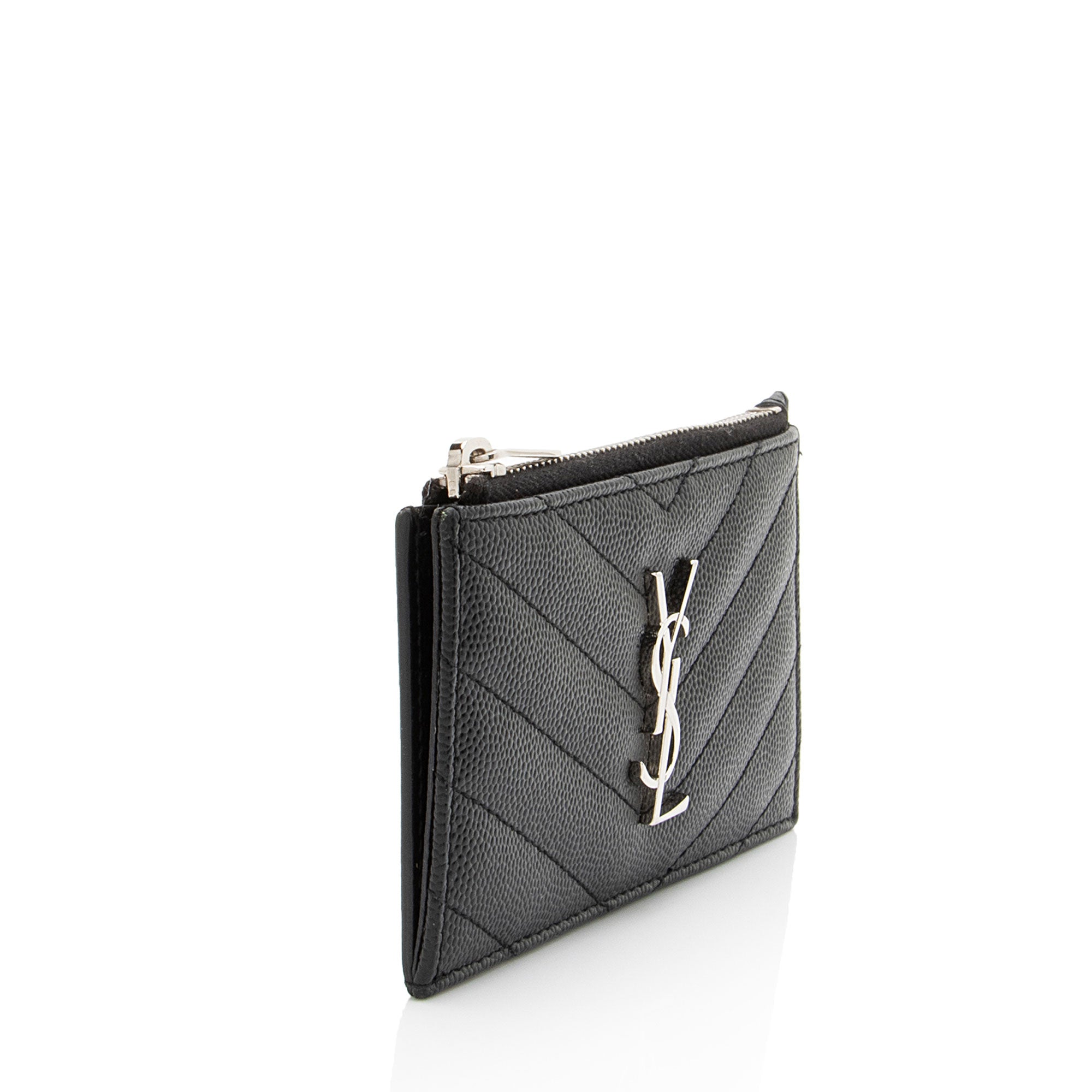 Saint Laurent Matelasse Grain de Poudre Monogram Fragments Zipper Card Case
