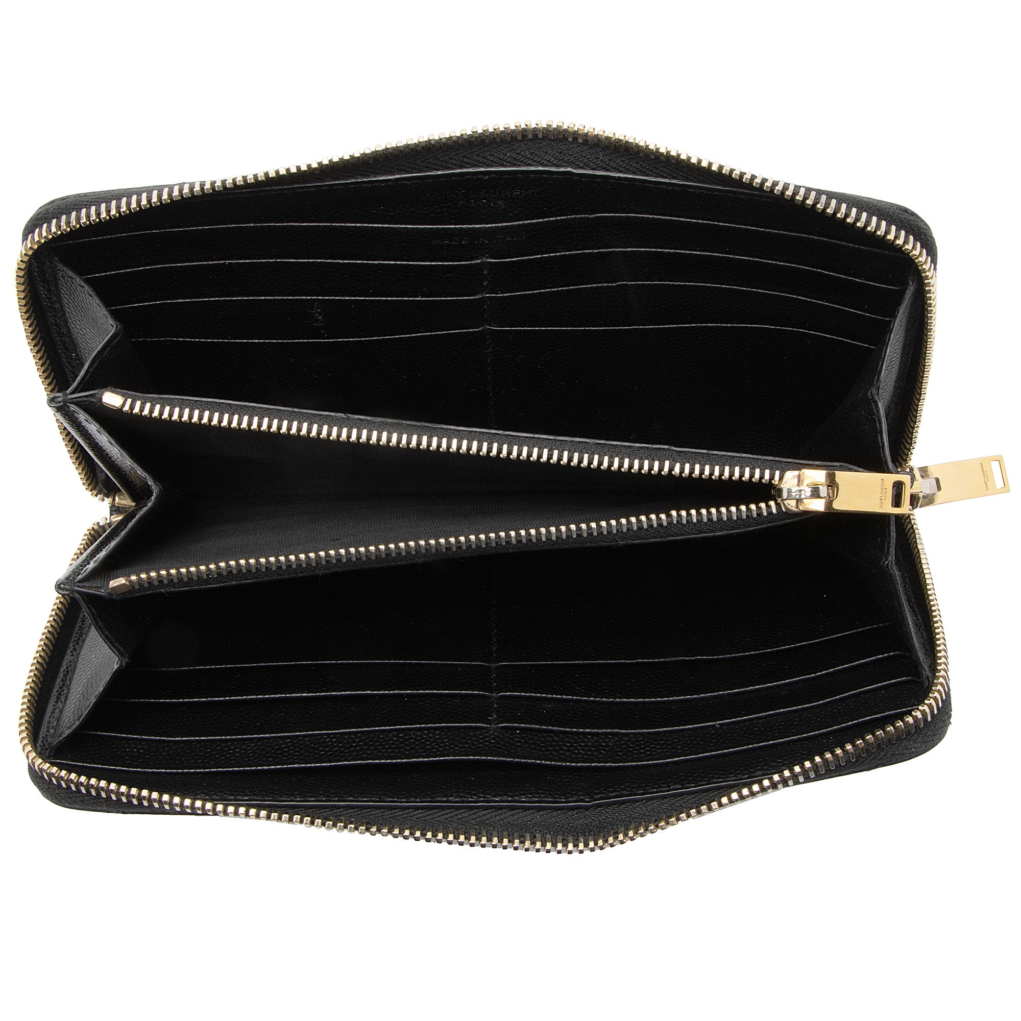 Saint Laurent Matelasse Grain de Poudre Monogram Zip Around Wallet (SHF-YBU9hg)