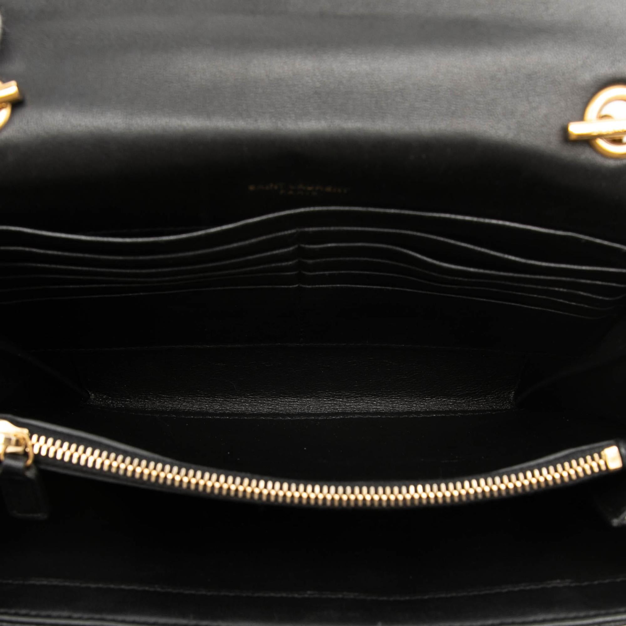 Saint Laurent Matelasse Lambskin Monogram Vicky Chain Wallet