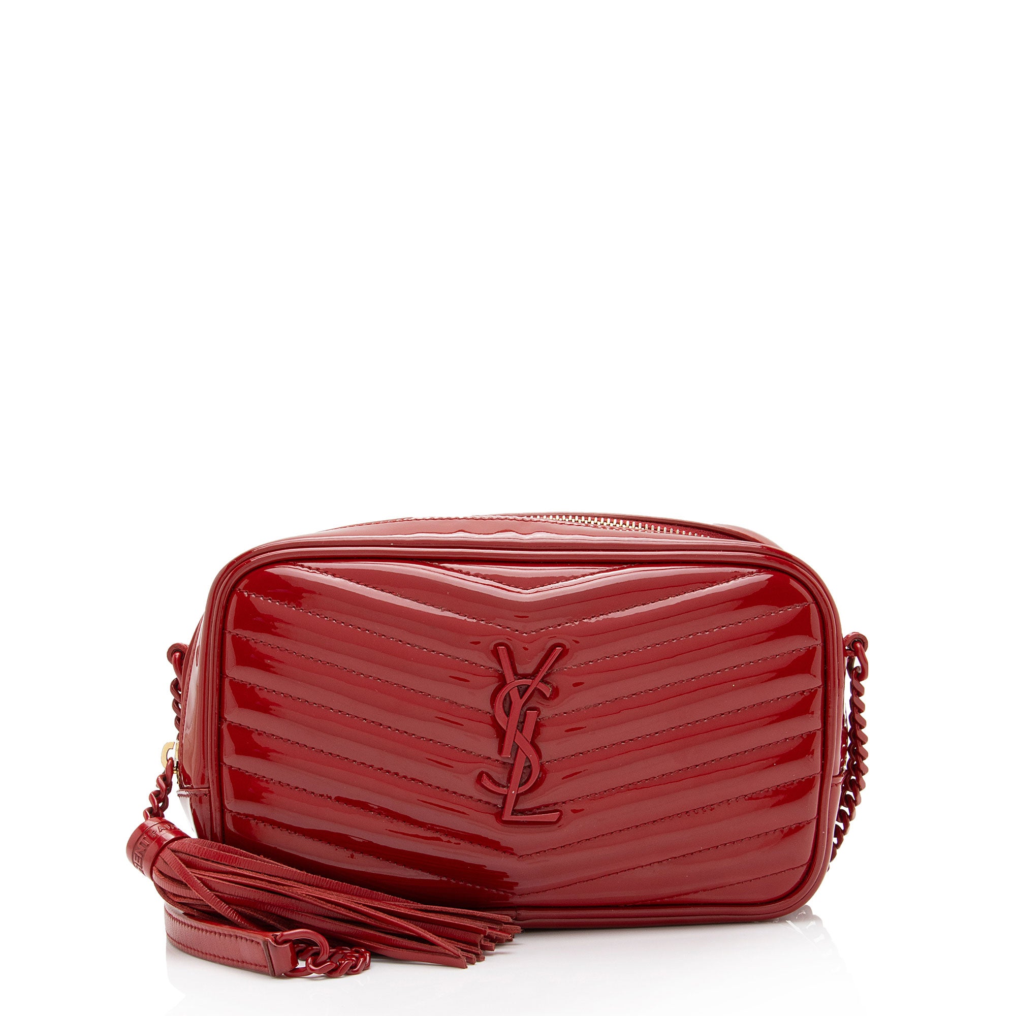 Saint Laurent Matelasse Patent Leather Monogram Lou Mini Camera Bag (SHF-Z68kf0)