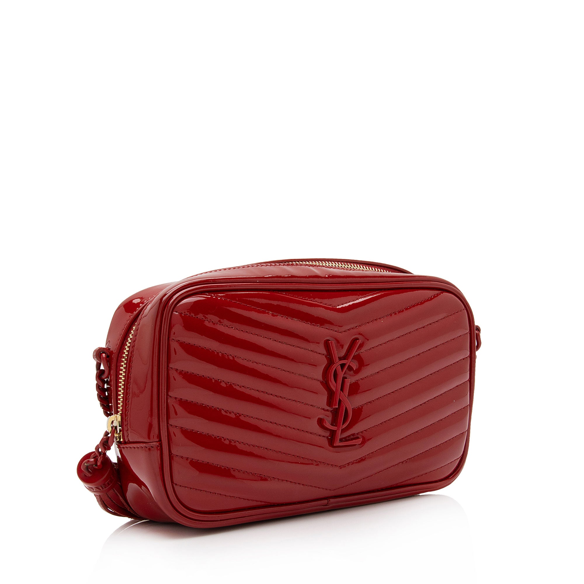 Saint Laurent Matelasse Patent Leather Monogram Lou Mini Camera Bag (SHF-Z68kf0)