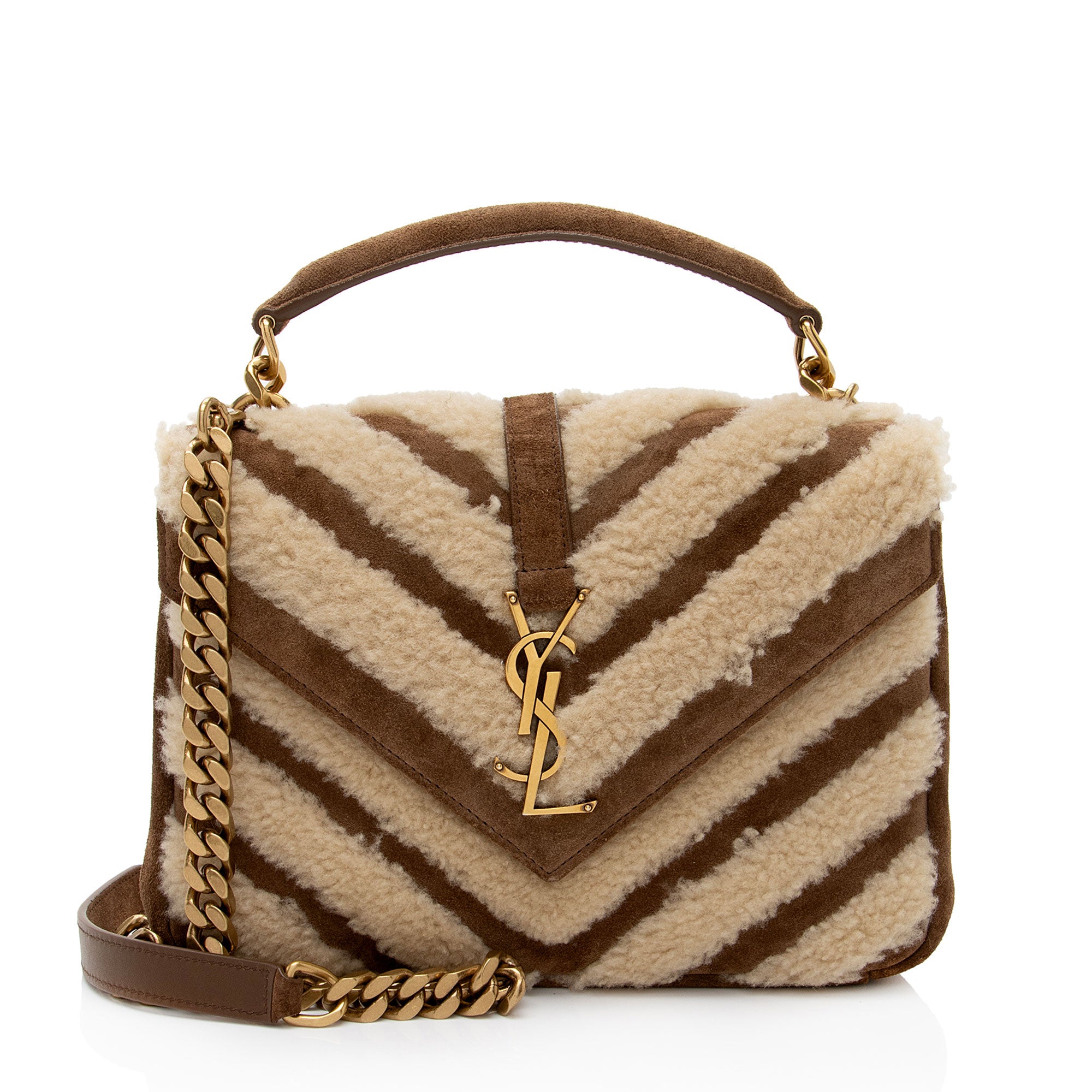 Saint Laurent Matelasse Shearling Nubuck College Medium Shoulder Bag (SHF-aCkyln)