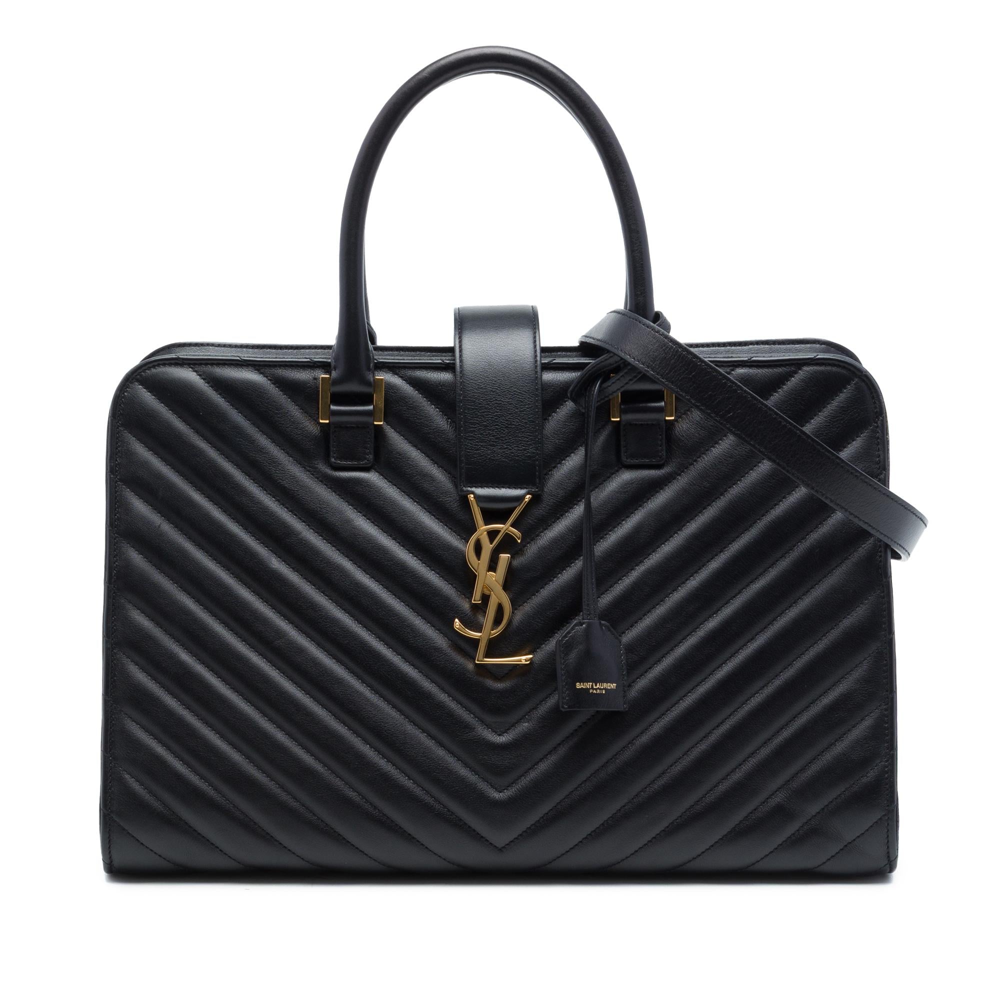 Saint Laurent Medium Chevron Calfskin Monogram Cabas Satchel