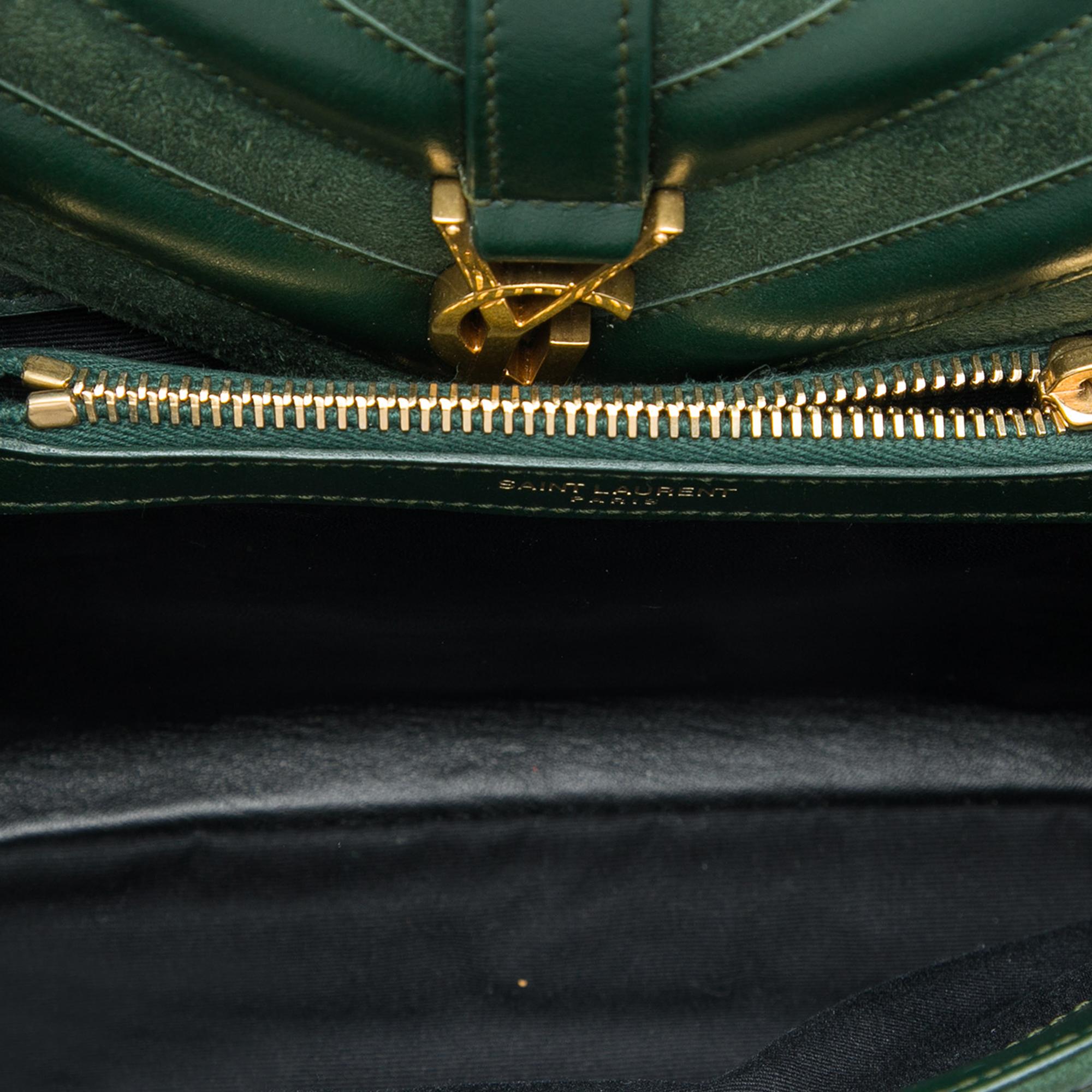 Saint Laurent Medium Chevron Calfskin and Suede Monogram College Satchel