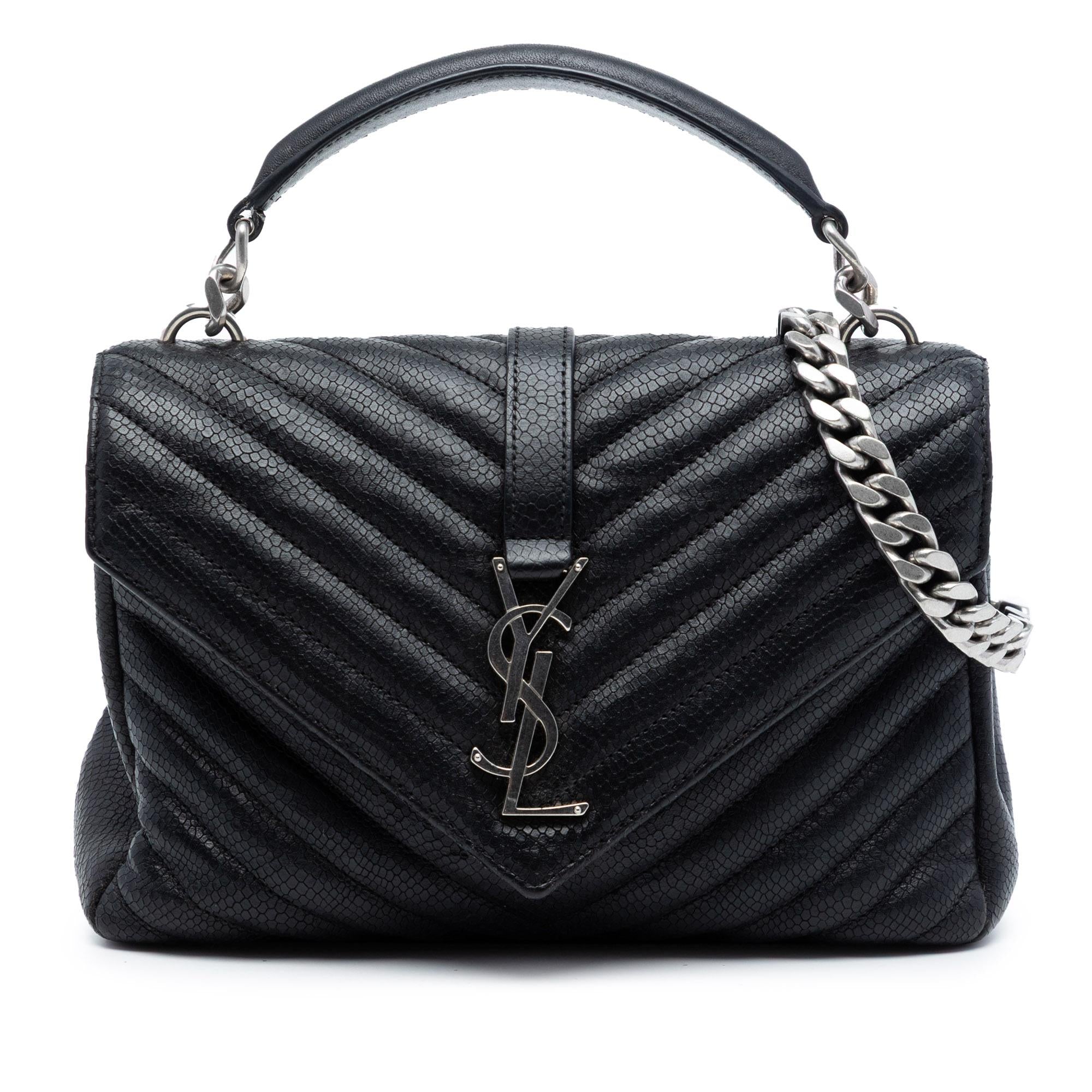 Saint Laurent Medium Chevron Embossed Leather Monogram College Satchel
