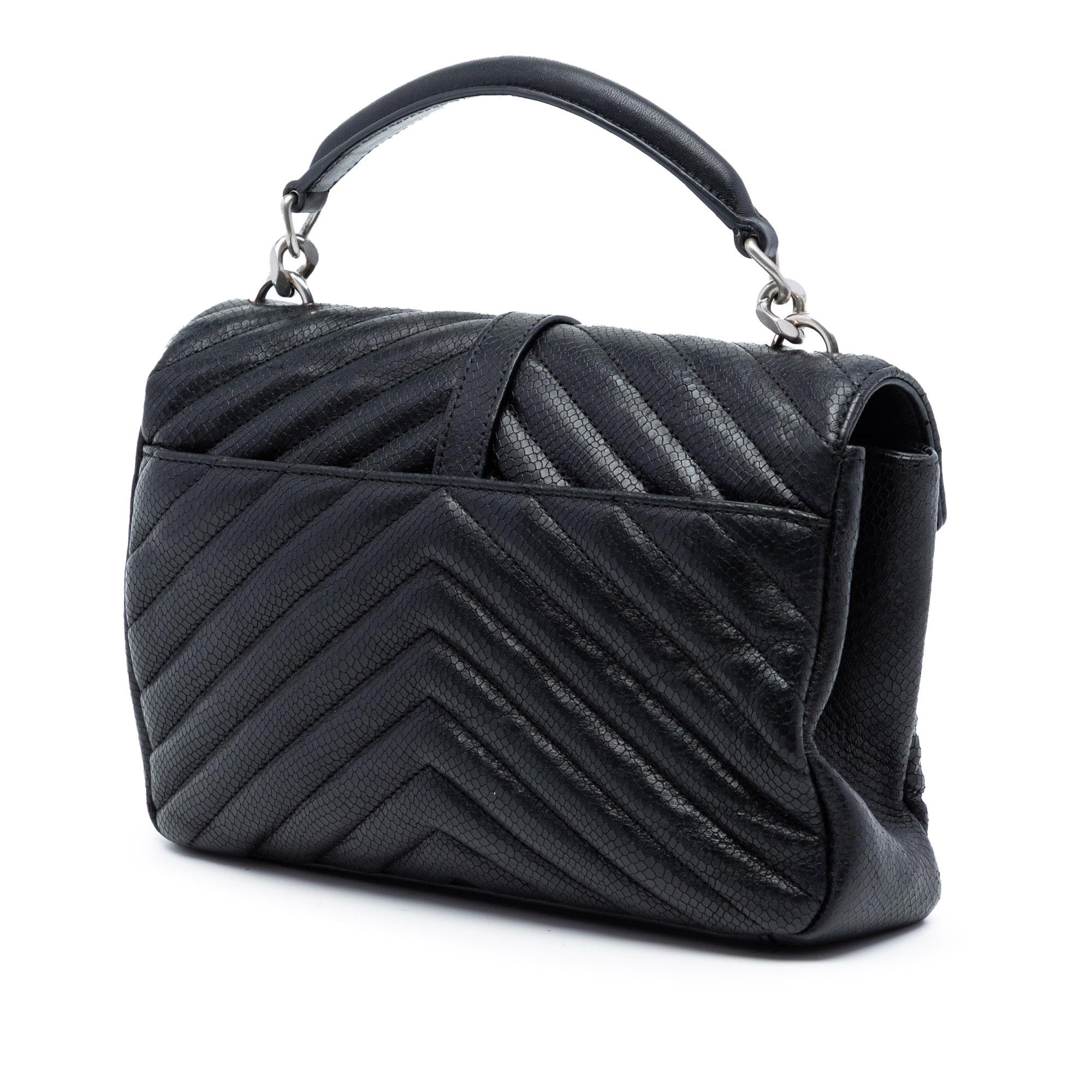 Saint Laurent Medium Chevron Embossed Leather Monogram College Satchel
