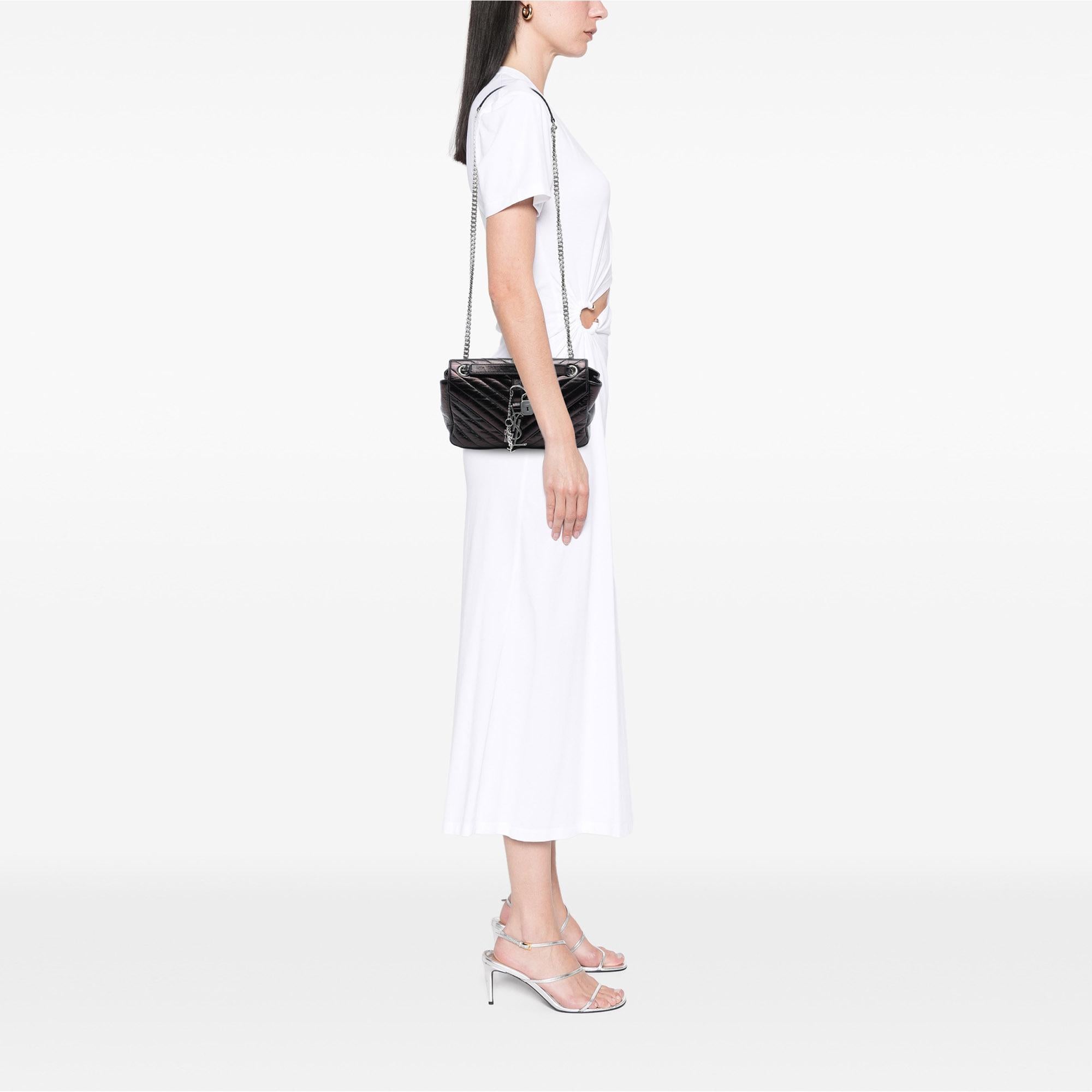 Saint Laurent Medium Chevron Metallic Crinkled Calfskin Punk Chain Bag
