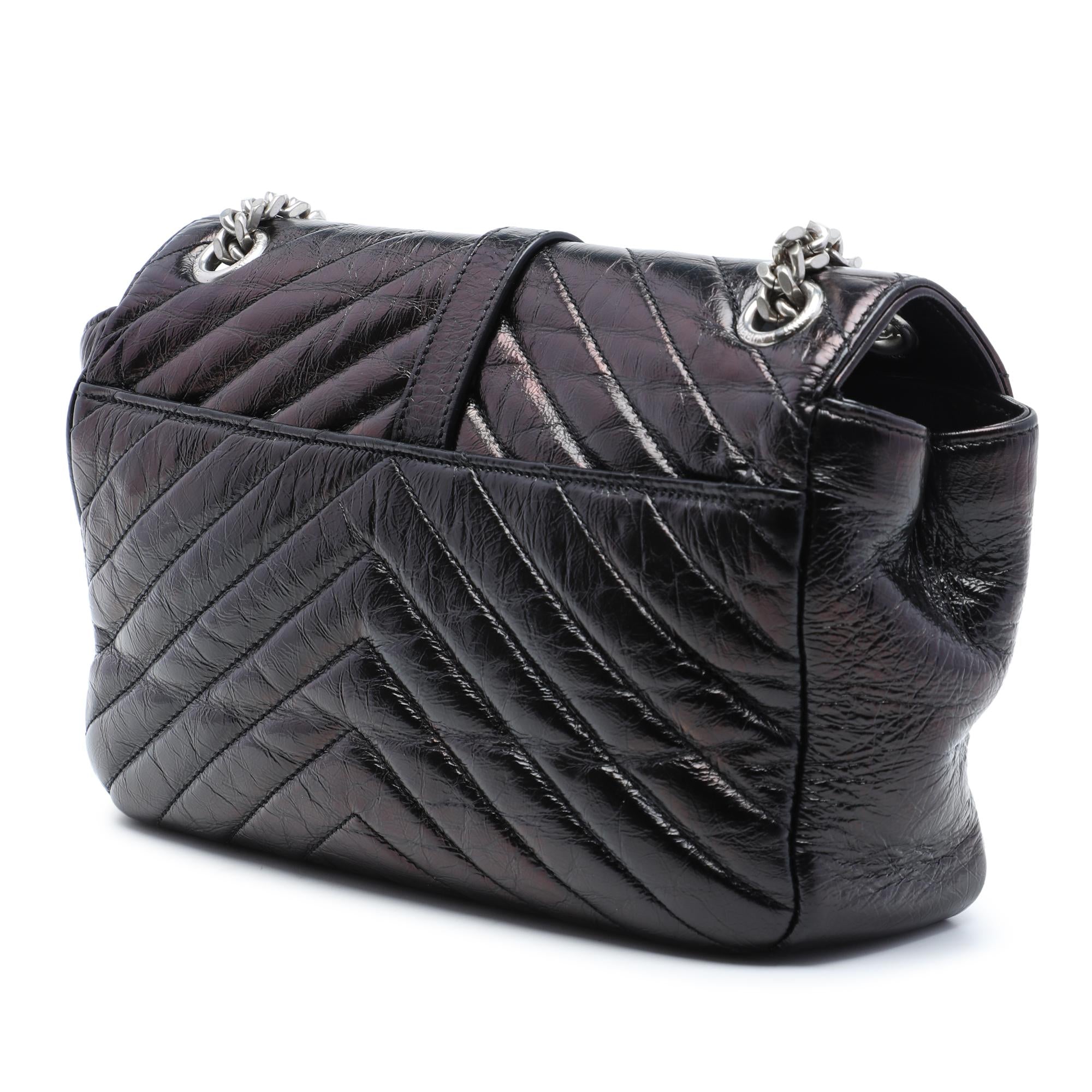 Saint Laurent Medium Chevron Metallic Crinkled Calfskin Punk Chain Bag