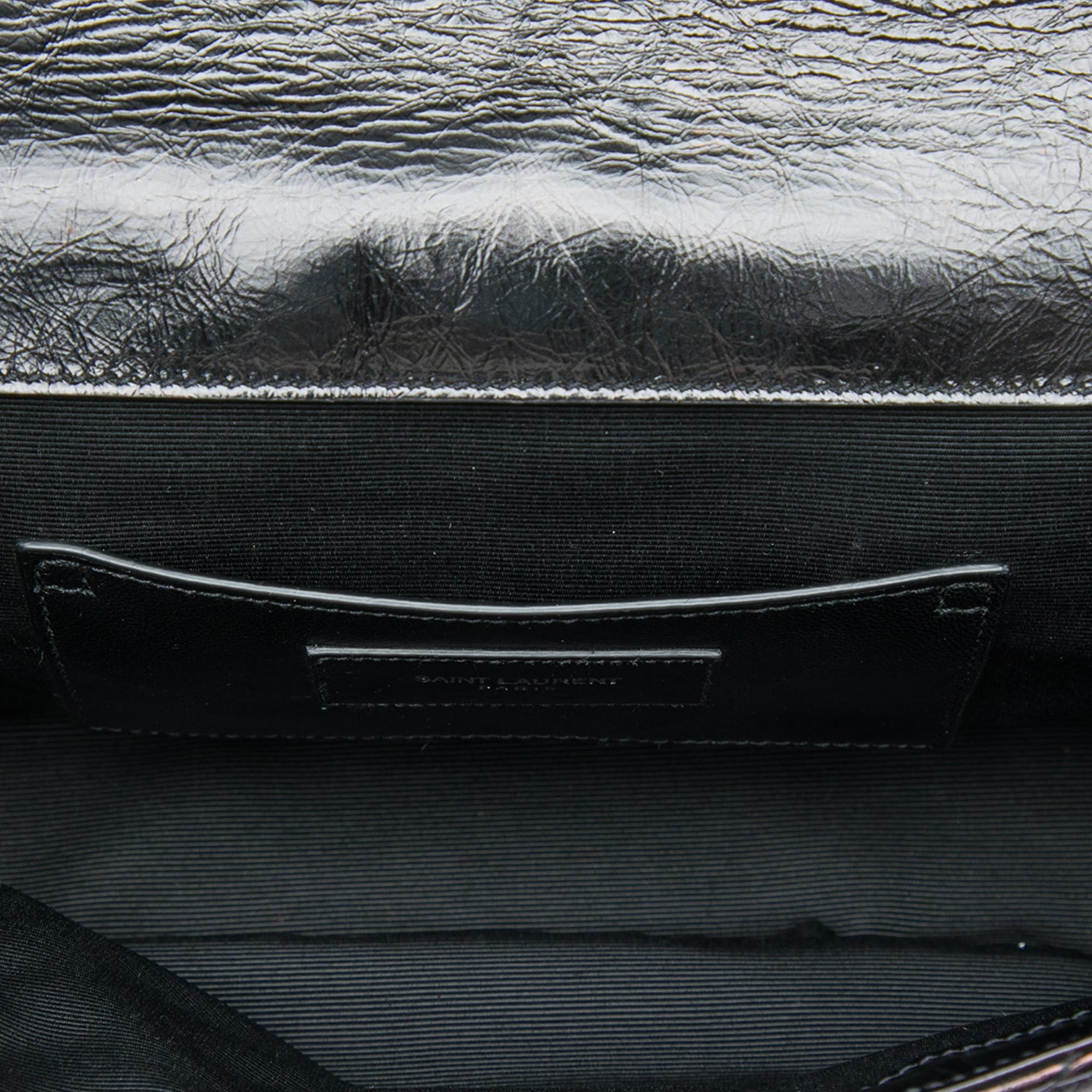 Saint Laurent Medium Chevron Metallic Crinkled Calfskin Punk Chain Bag