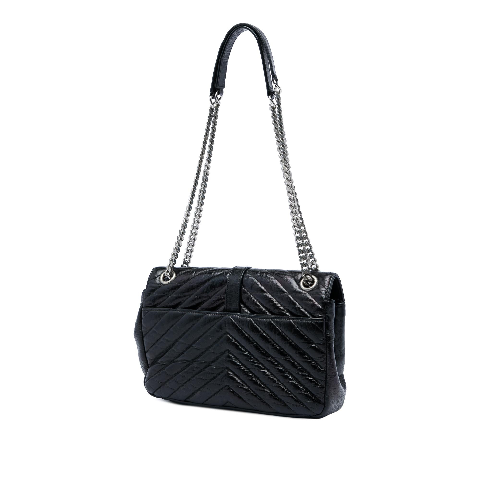 Saint Laurent Medium Chevron Metallic Crinkled Calfskin Punk Chain Bag