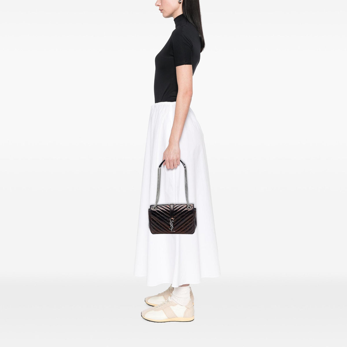 Saint Laurent Medium Chevron Metallic Crinkled Calfskin Punk Chain Bag