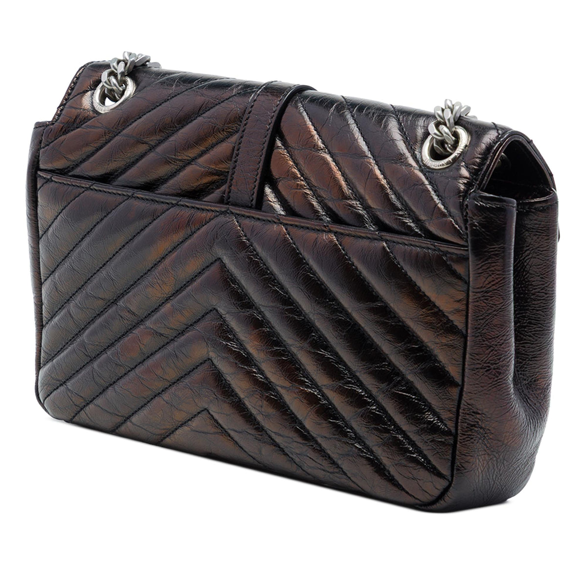 Saint Laurent Medium Chevron Metallic Crinkled Calfskin Punk Chain Bag
