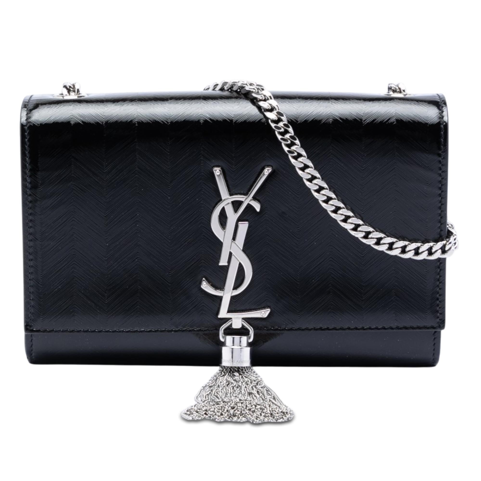 Saint Laurent Medium Chevron Patent Monogram Kate Tassel Crossbody