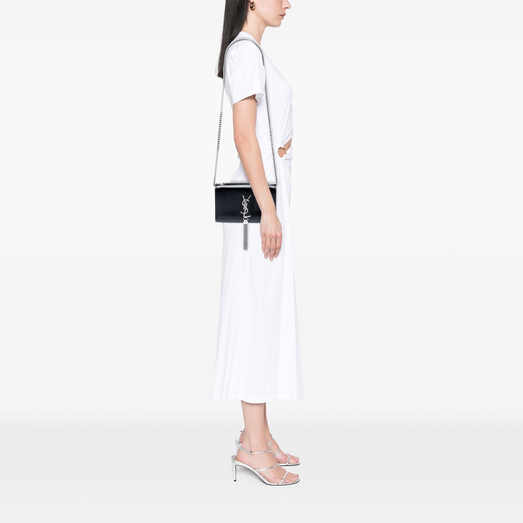 Saint Laurent Medium Chevron Patent Monogram Kate Tassel Crossbody