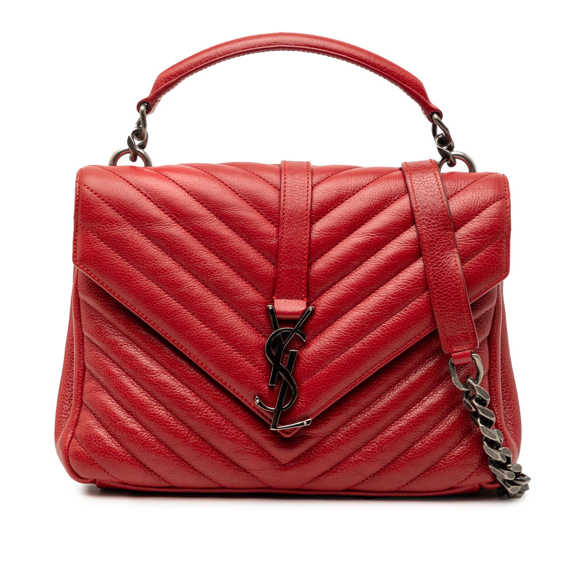 Saint Laurent Medium Chevron Sheepskin Monogram College Satchel