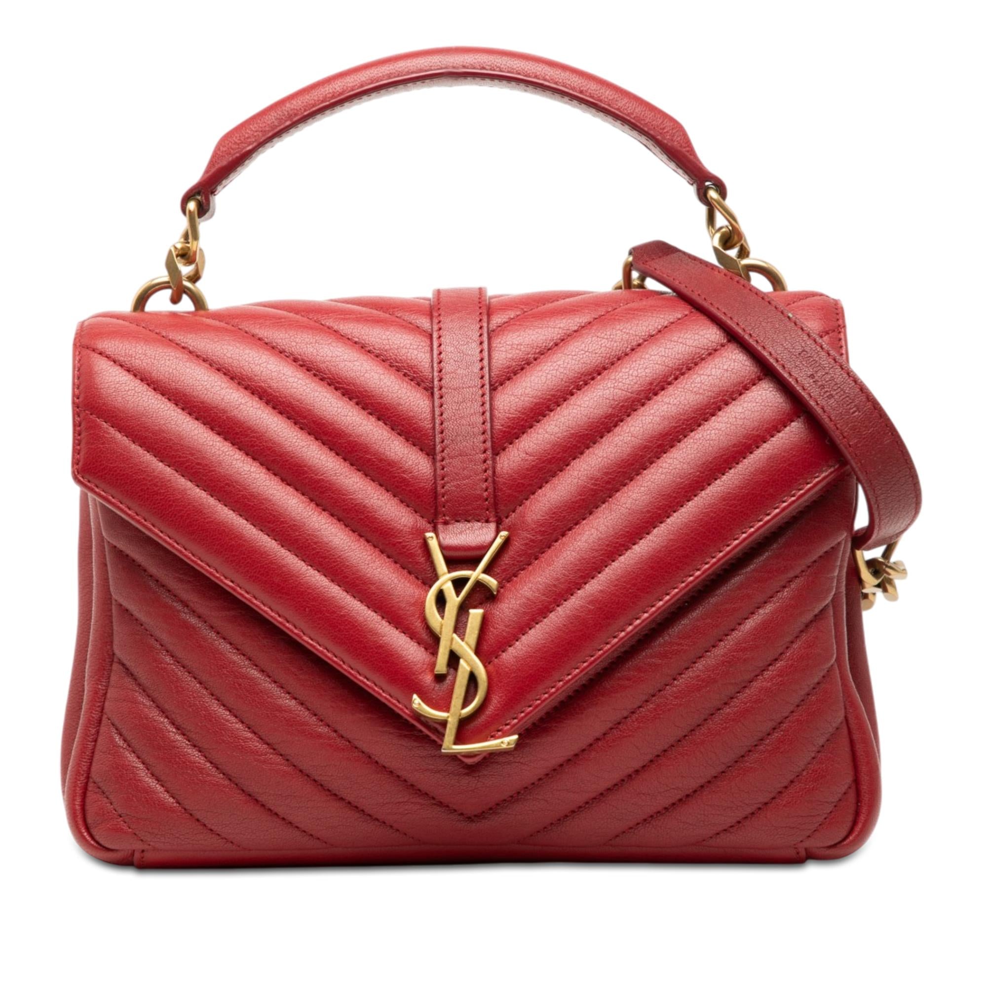 Saint Laurent Medium Chevron Sheepskin Monogram College Satchel