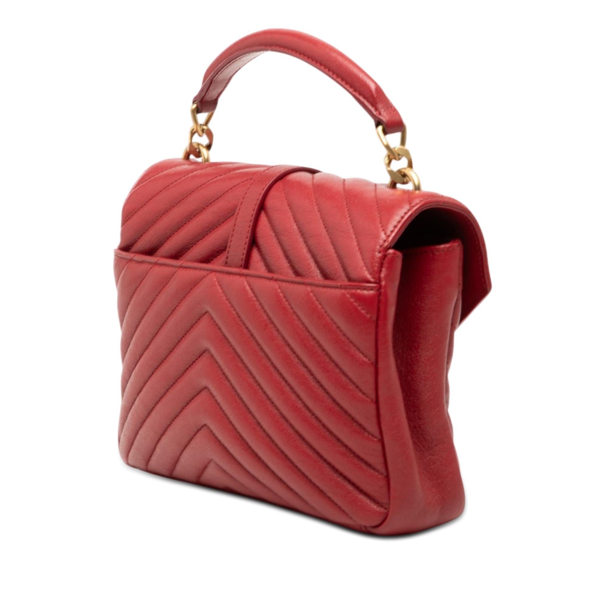 Saint Laurent Medium Chevron Sheepskin Monogram College Satchel