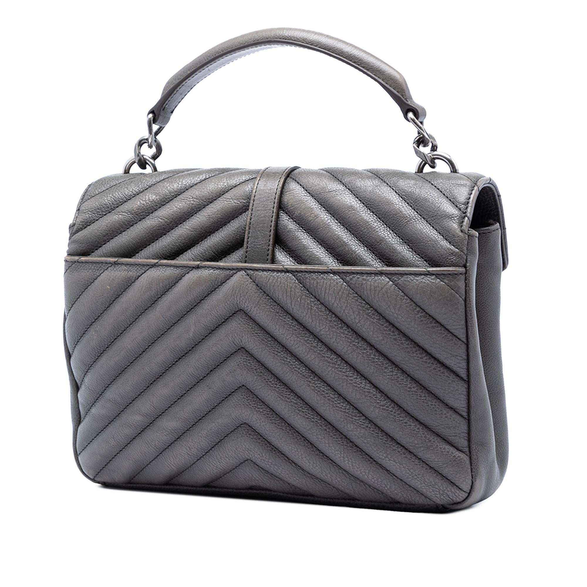 Saint Laurent Medium Chevron Sheepskin Monogram College Satchel