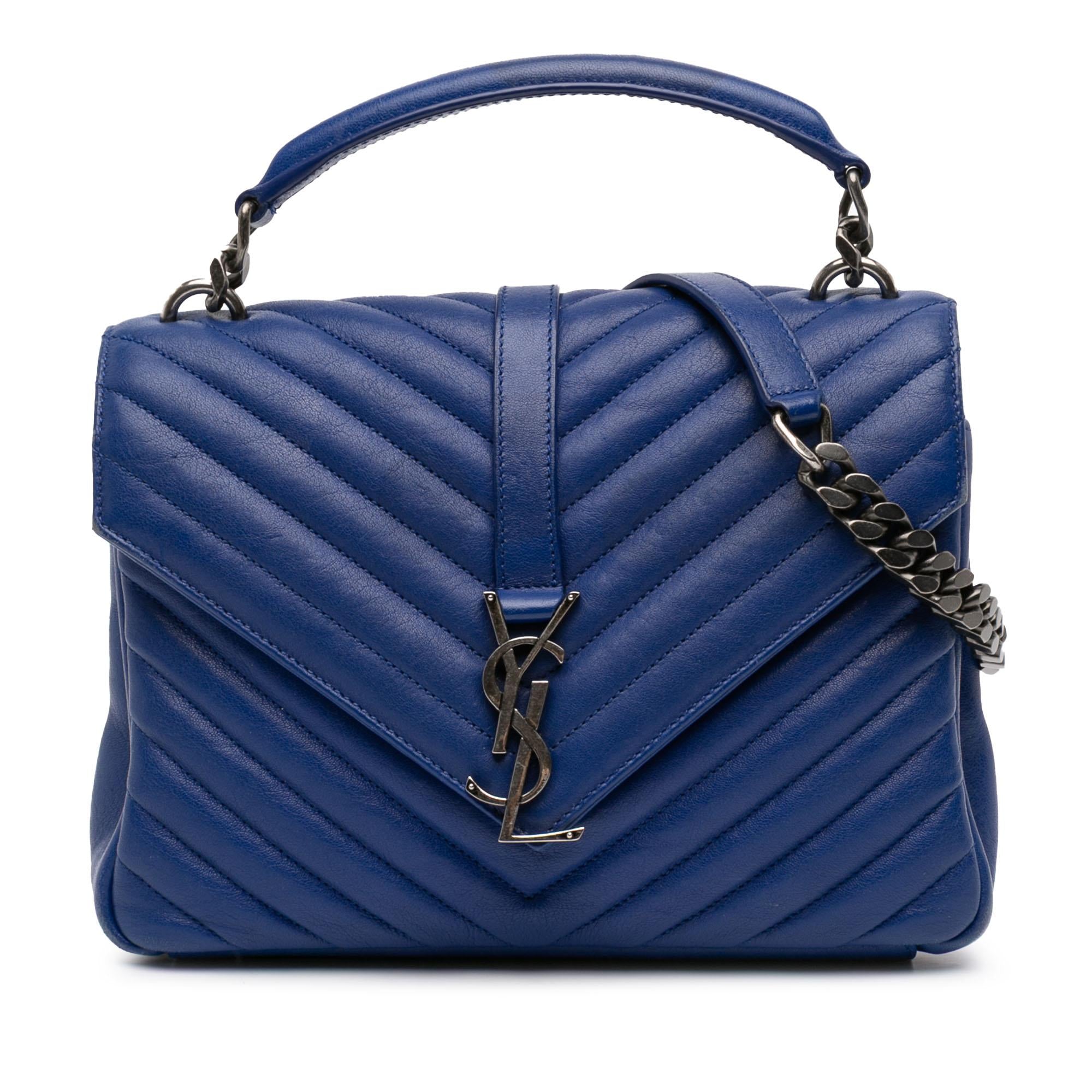 Saint Laurent Medium Chevron Sheepskin Monogram College Satchel