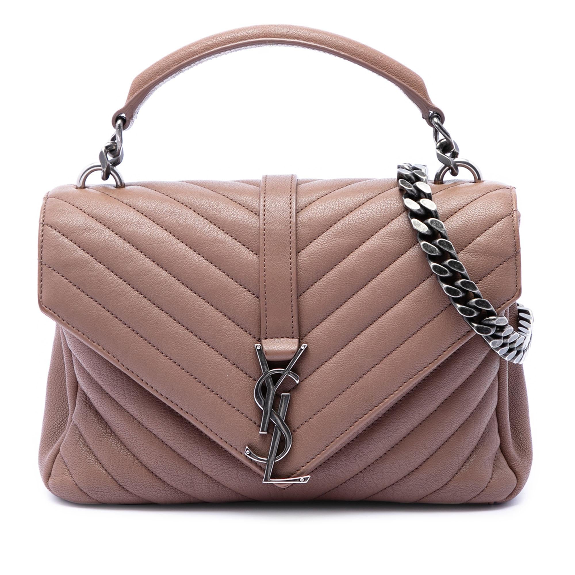 Saint Laurent Medium Chevron Sheepskin Monogram College Satchel