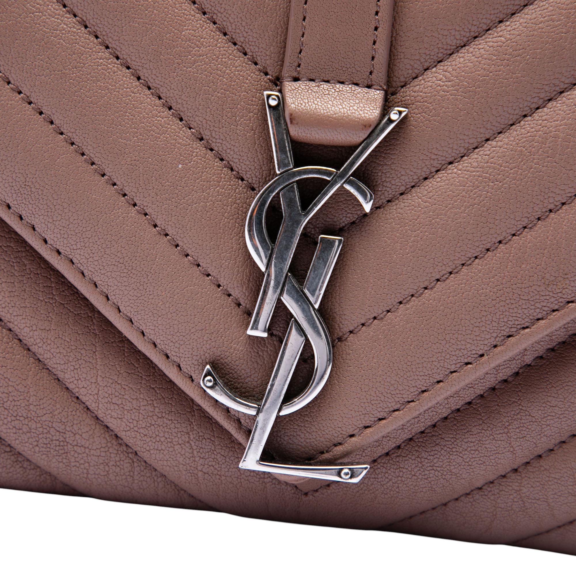 Saint Laurent Medium Chevron Sheepskin Monogram College Satchel