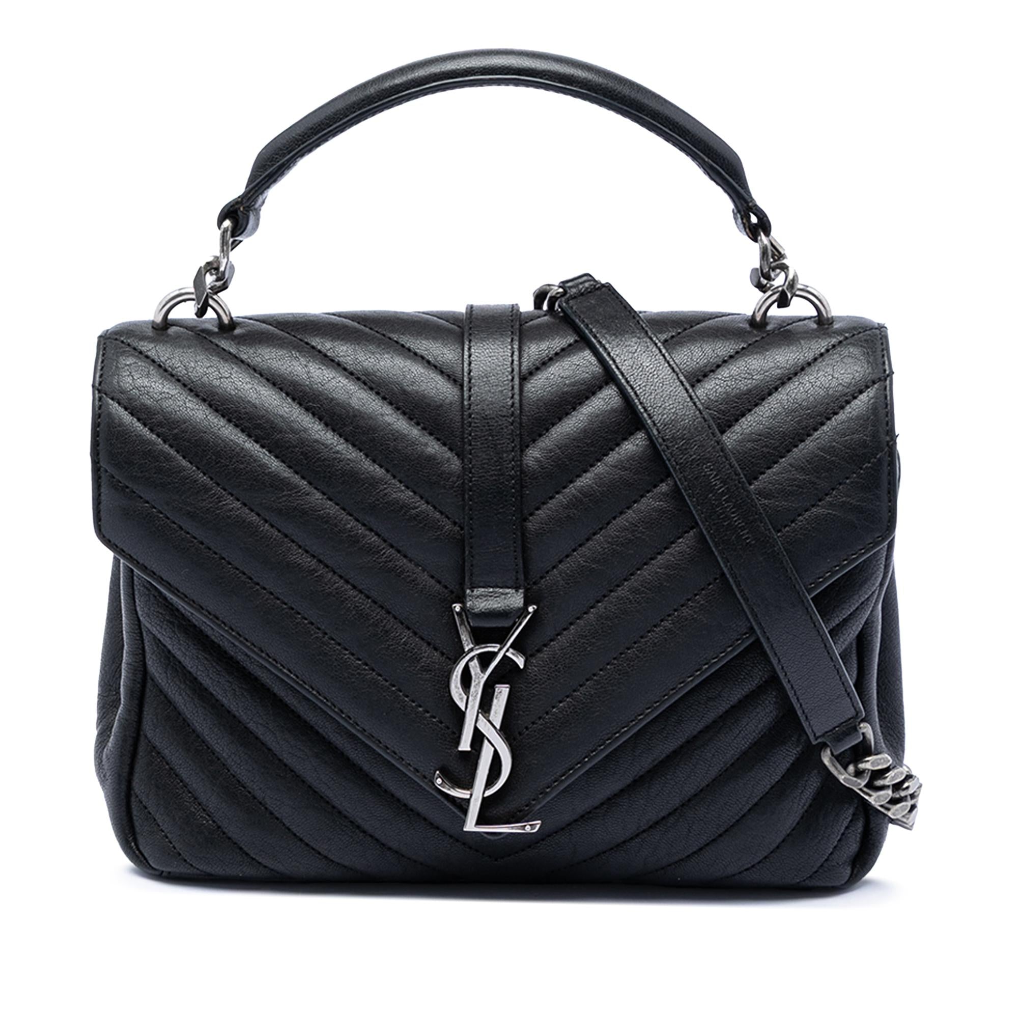 Saint Laurent Medium Chevron Sheepskin Monogram College Satchel
