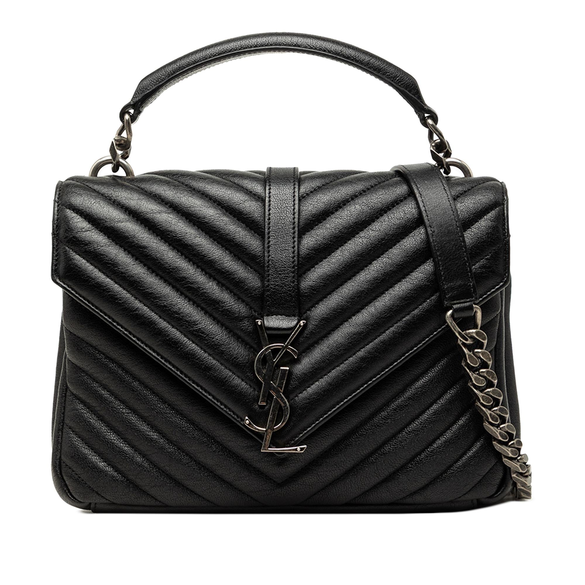 Saint Laurent Medium Chevron Sheepskin Monogram College Satchel