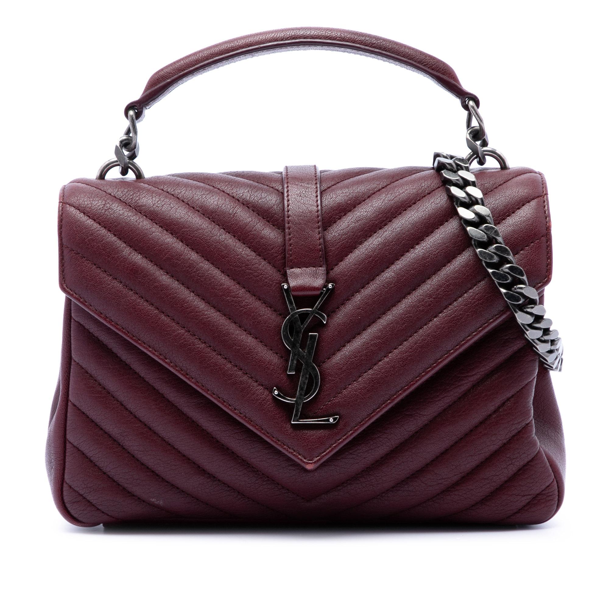 Saint Laurent Medium Chevron Sheepskin Monogram College Satchel