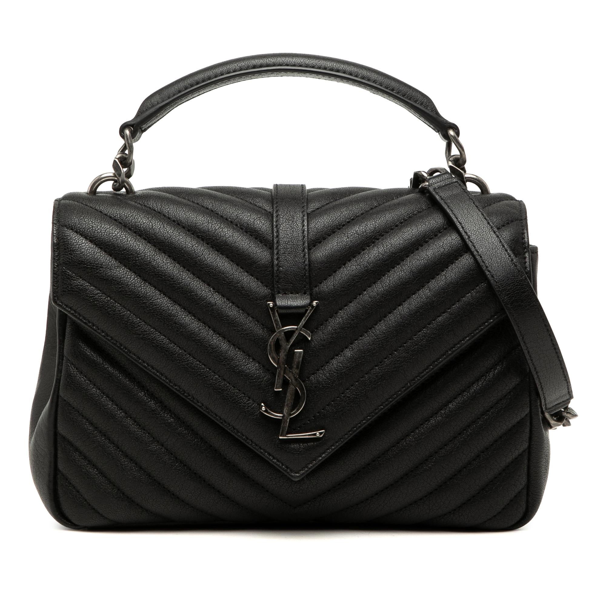 Saint Laurent Medium Chevron Sheepskin Monogram College Satchel