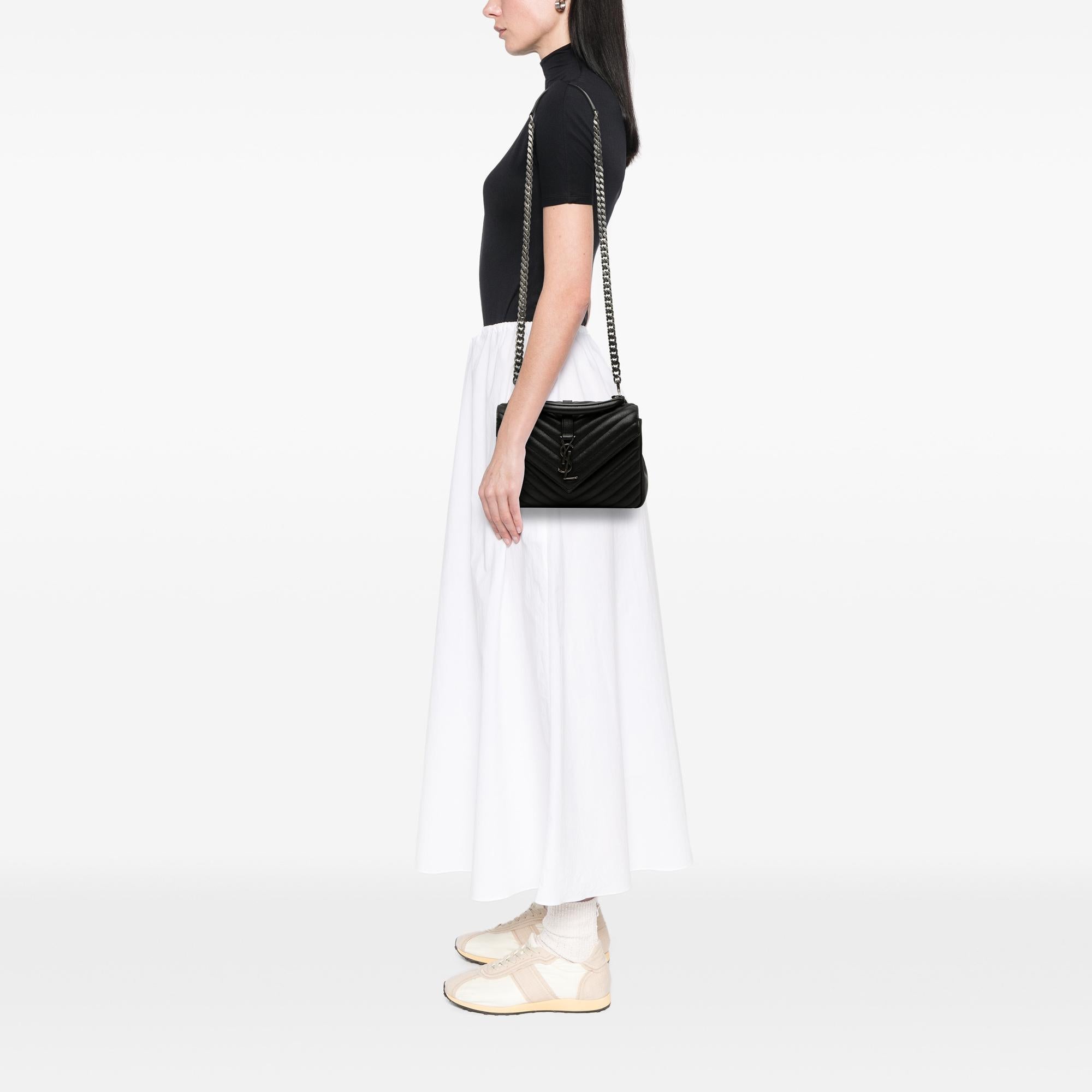 Saint Laurent Medium Chevron Sheepskin Monogram College Satchel