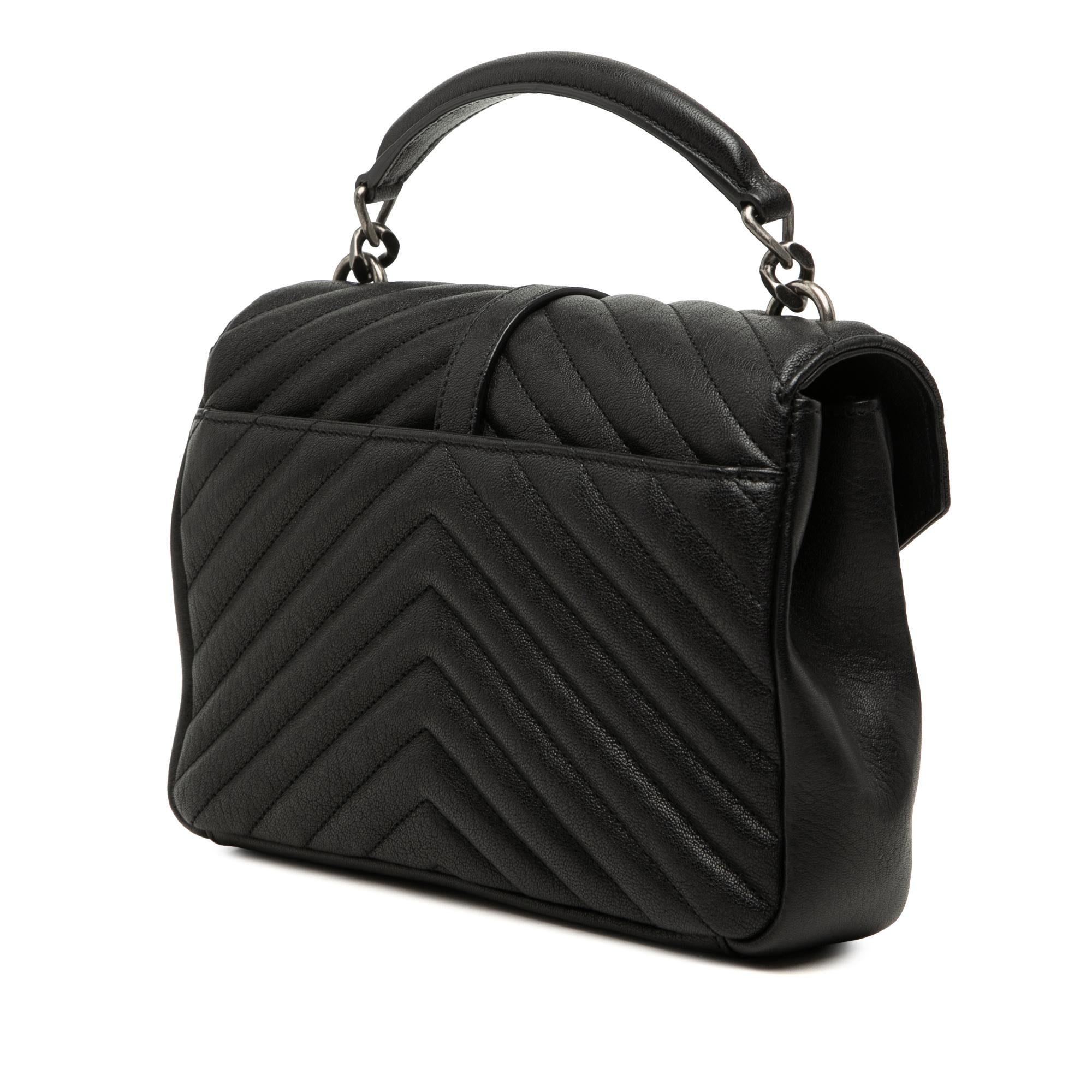 Saint Laurent Medium Chevron Sheepskin Monogram College Satchel