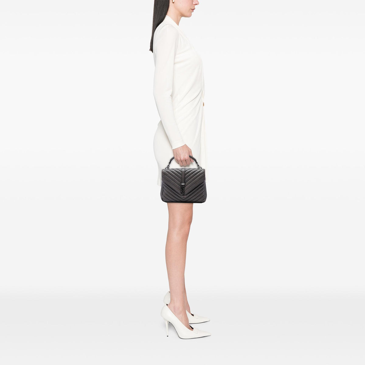 Saint Laurent Medium Chevron Sheepskin Monogram College Satchel