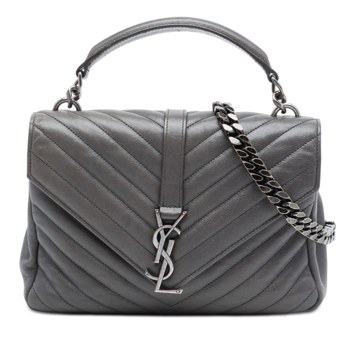 Saint Laurent Medium Chevron Sheepskin Monogram College Satchel