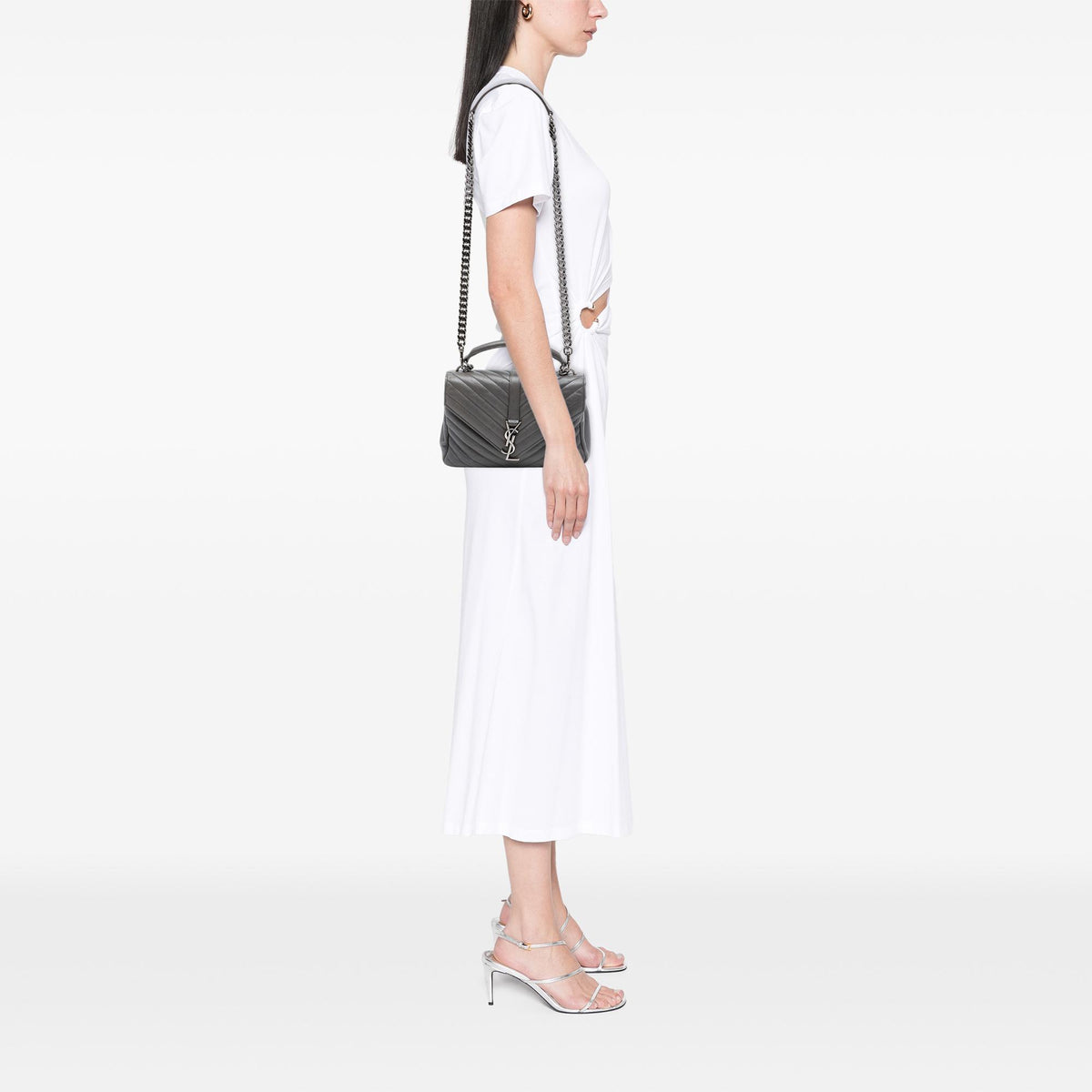 Saint Laurent Medium Chevron Sheepskin Monogram College Satchel