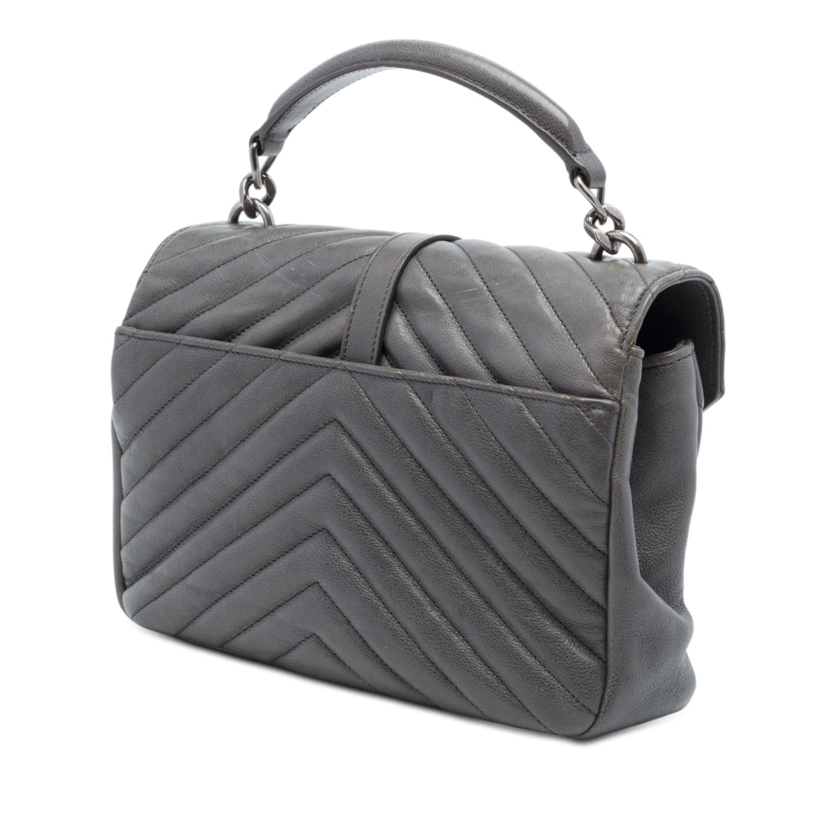 Saint Laurent Medium Chevron Sheepskin Monogram College Satchel
