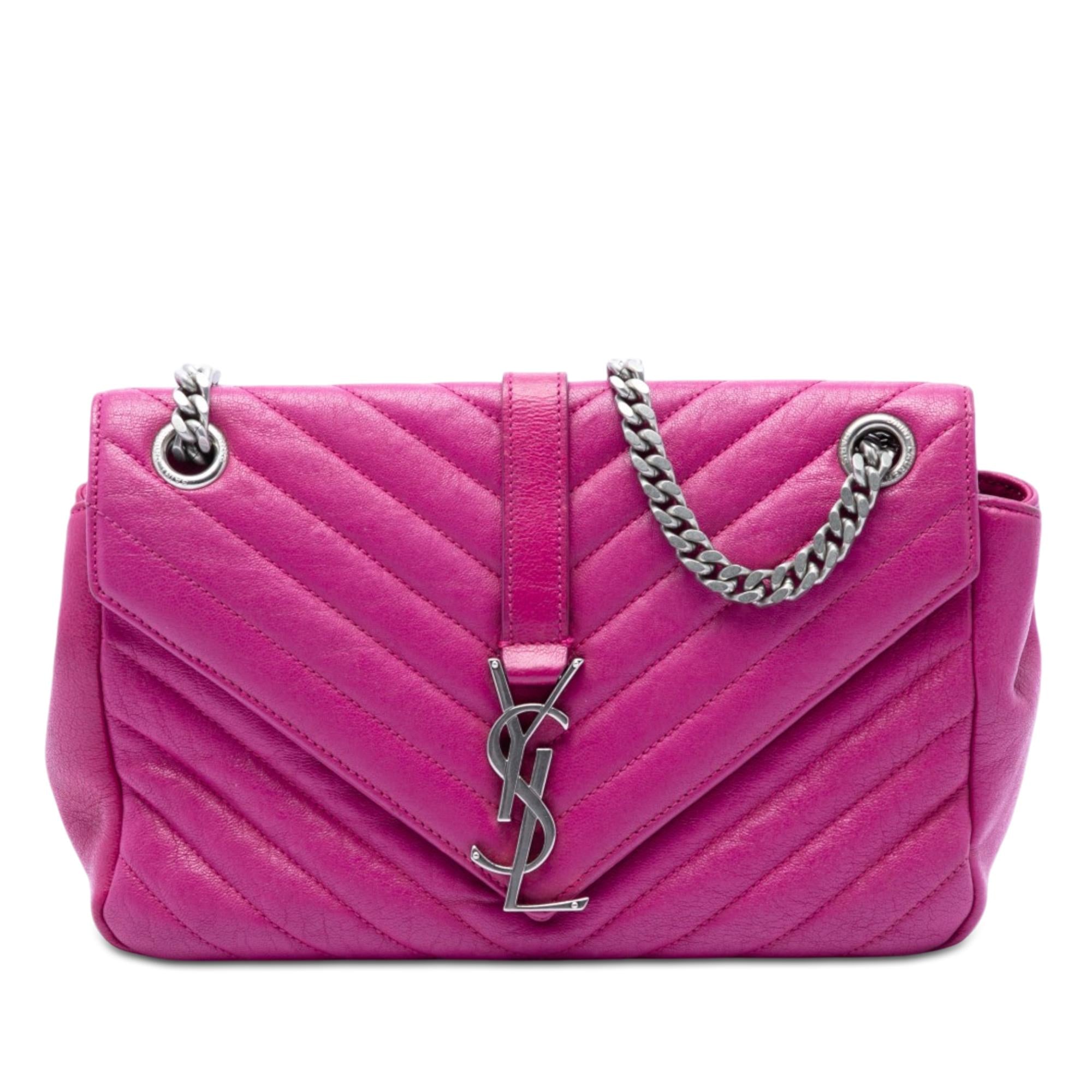 Saint Laurent Medium Chevron Sheepskin Monogram College Shoulder Bag