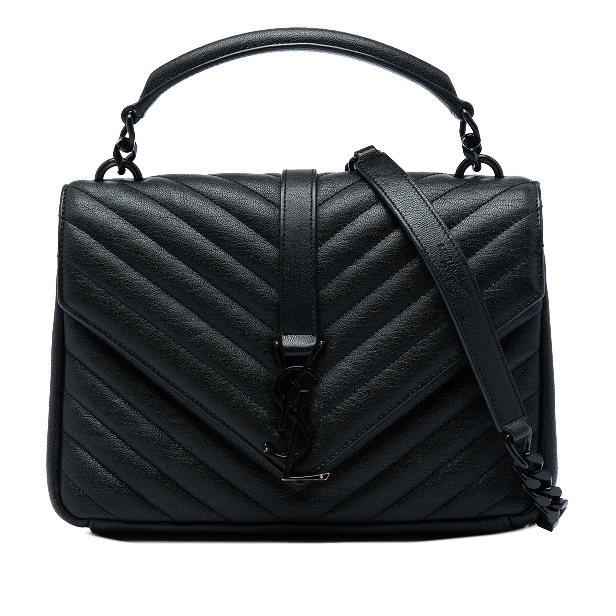 Saint Laurent Medium Chevron Sheepskin Monogram Monochrome College Bag