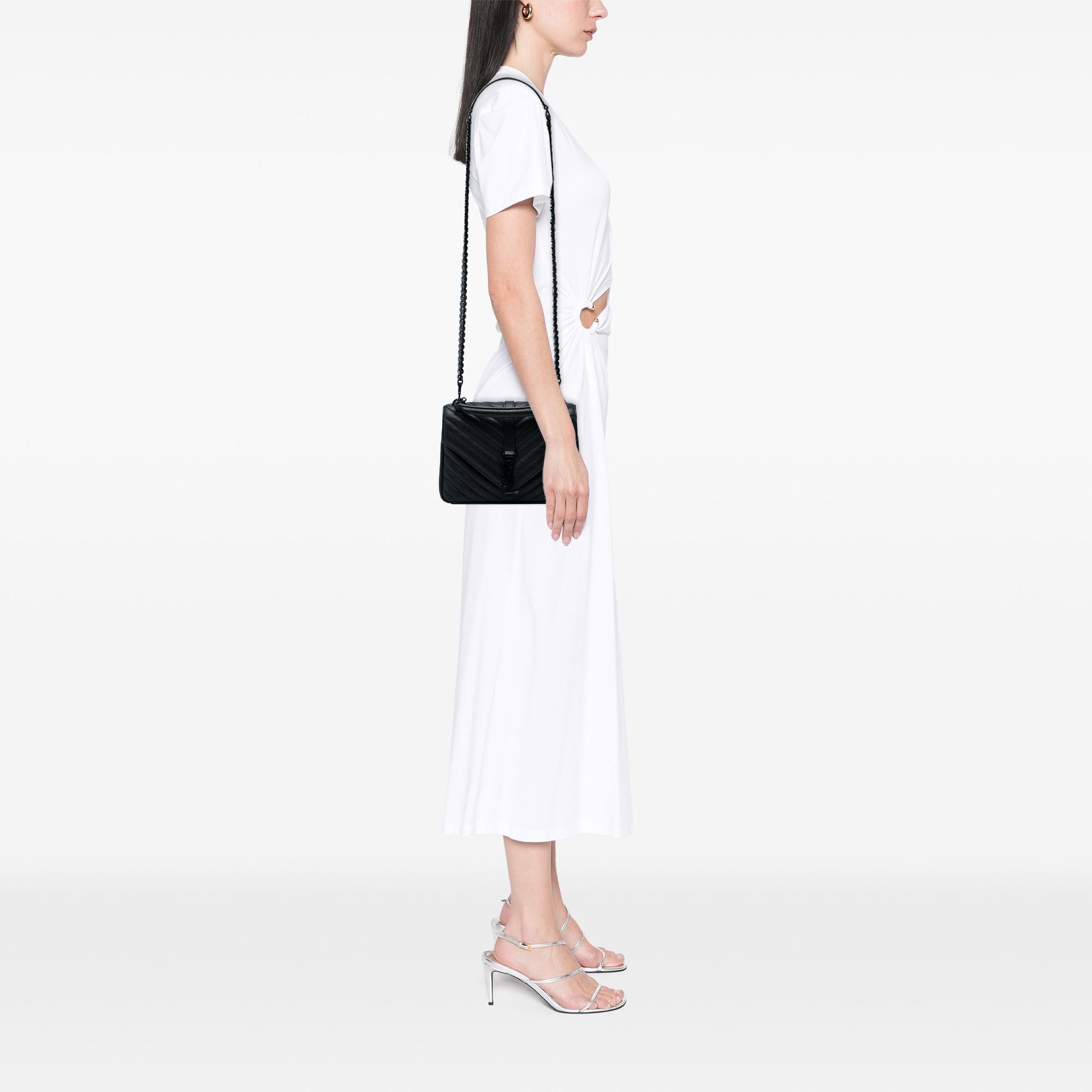 Saint Laurent Medium Chevron Sheepskin Monogram Monochrome College Bag