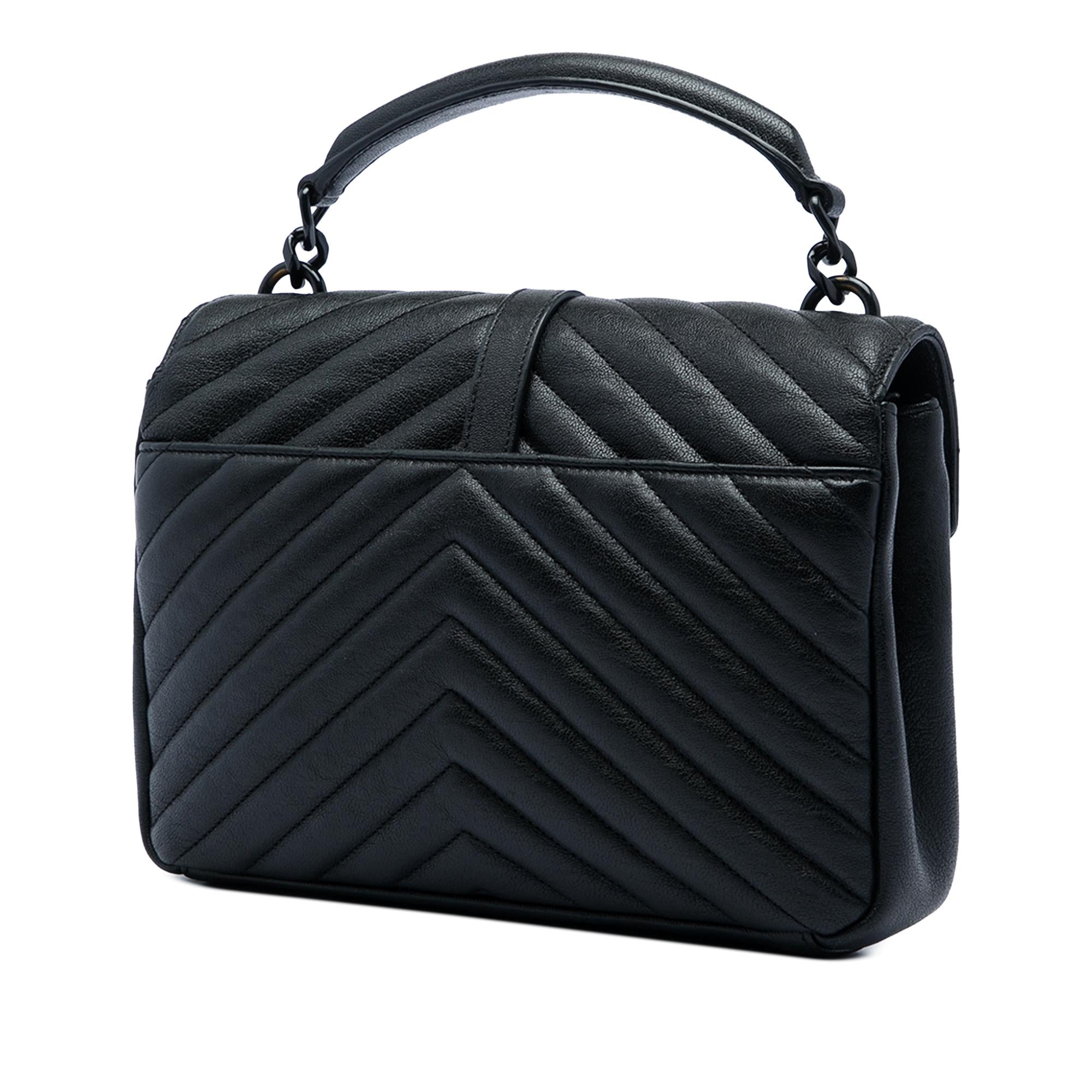 Saint Laurent Medium Chevron Sheepskin Monogram Monochrome College Bag